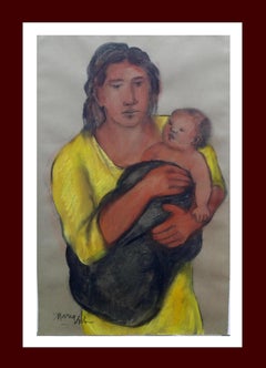 Maria Vich 6 Maternity  Baby  Mother  Fauvist original pastel. vertical