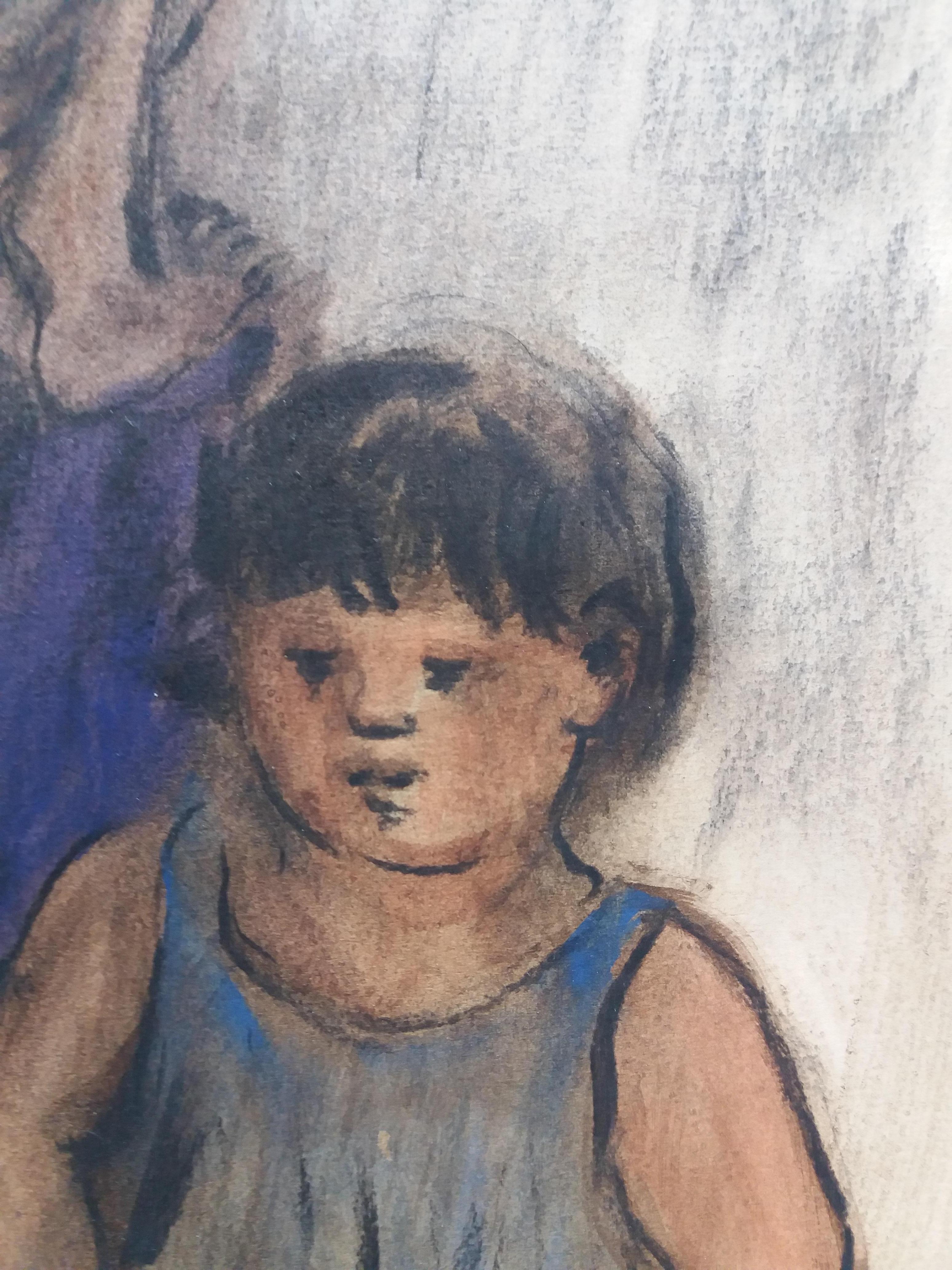 MATERNIDAD. Peinture originale au pastel, encadrée
Maria Vich est une artiste des îles Baléares. Influencée par son professeur Tito mCittadini, elle axe son travail sur le reflet de l'environnement rural, de ses travailleurs, de ses paysages. Avec