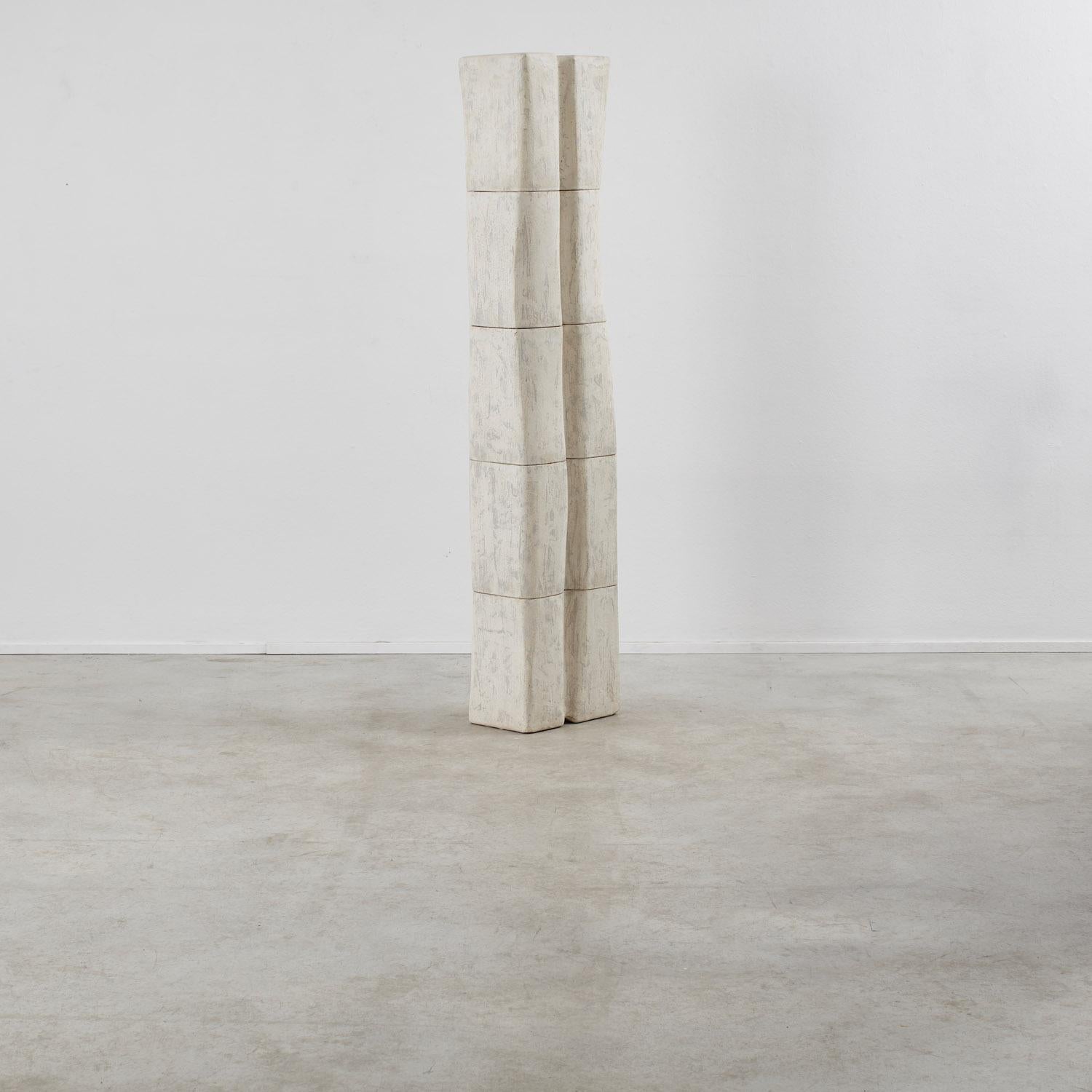 Featuring a fissure winding through its centre, this abstract ceramic sculpture by Maria Vlandi sees the Greek artist continue her exploration in the impact of voids in art, and the nuances that can be found in different surface textures.

This