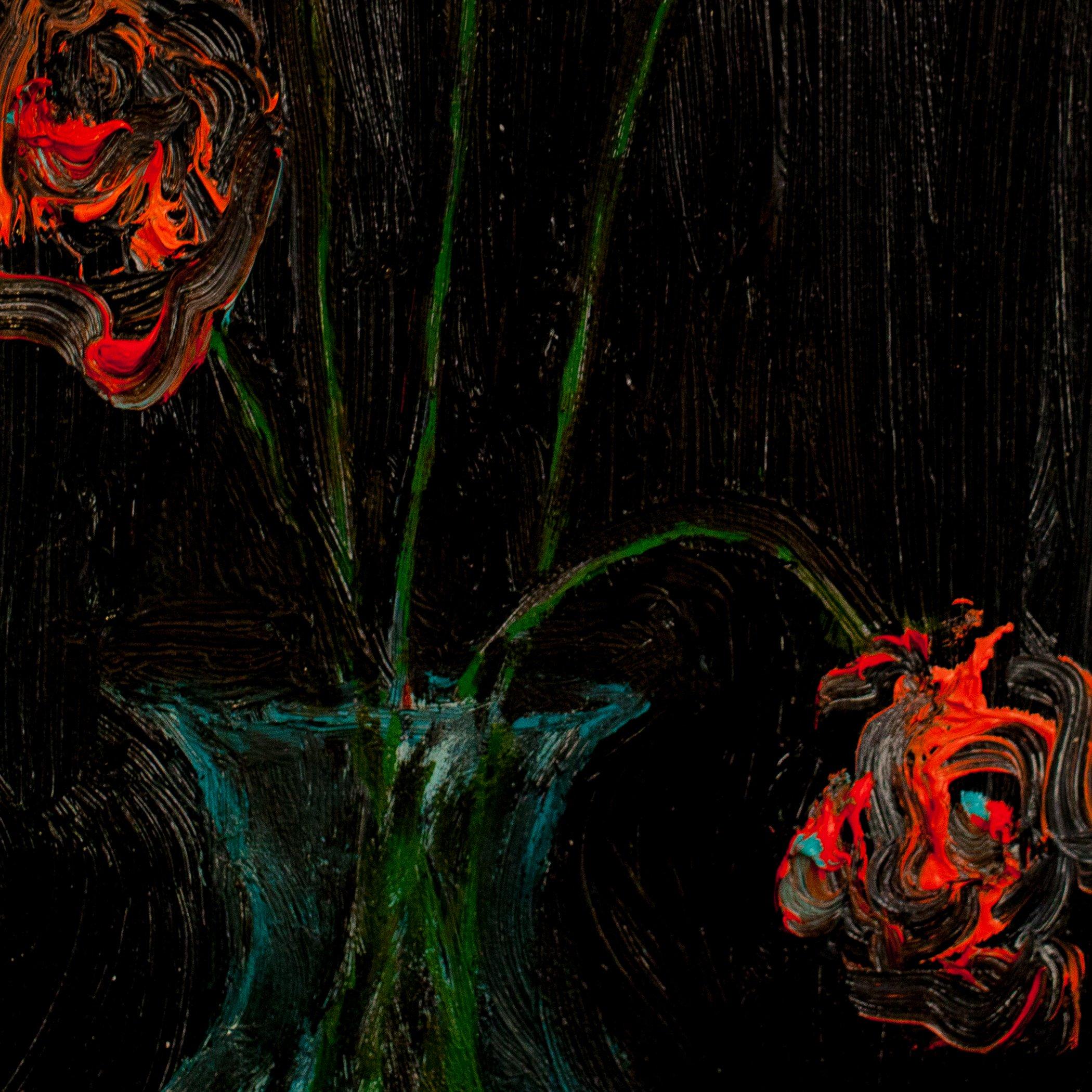 Rote Rosen in der Dunkelheit – Painting von Mariam Lomidze