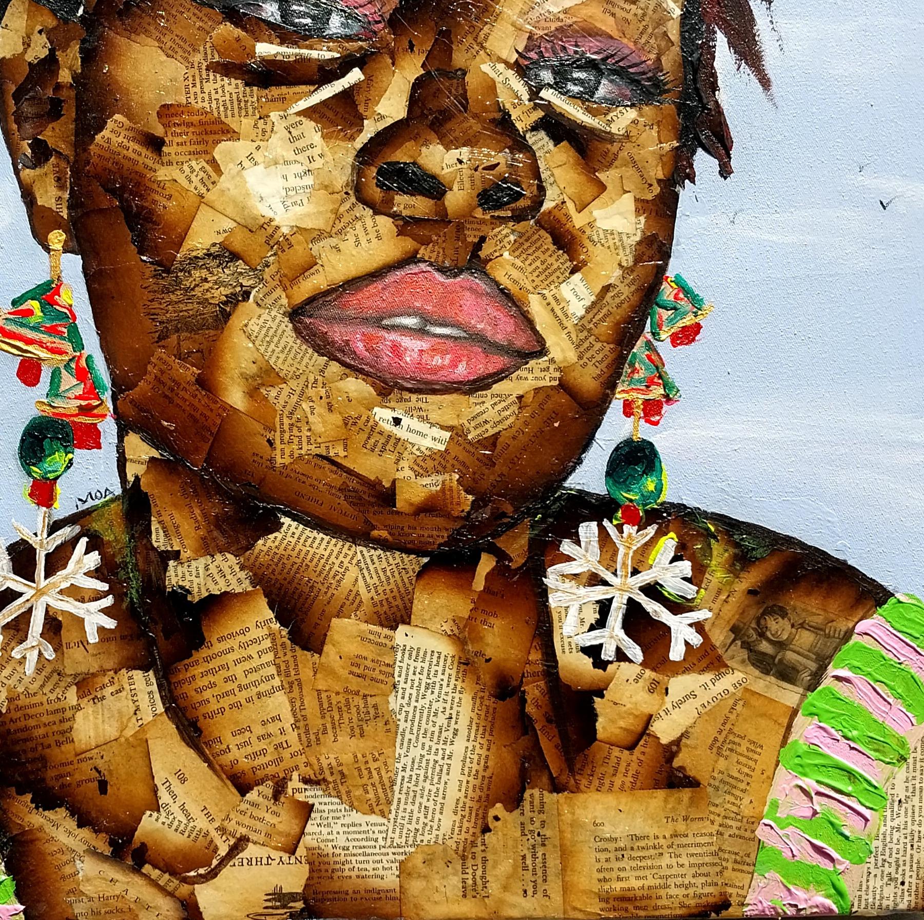 Brave Beauty is an Original Painting by Mariam Olubunmi. Mariam created the painting with Burnt Newspaper and Acrylic on primed 24W by 36H canvas. Brave Beauty is a series of works that documents the struggles of women and how strong they stay with