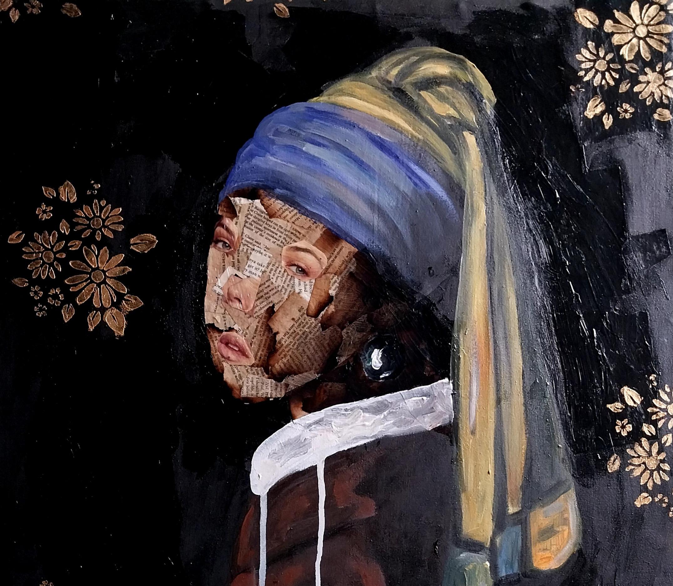 Girl With A Pearl Earring - Contemporary Painting by Mariam Olubunmi