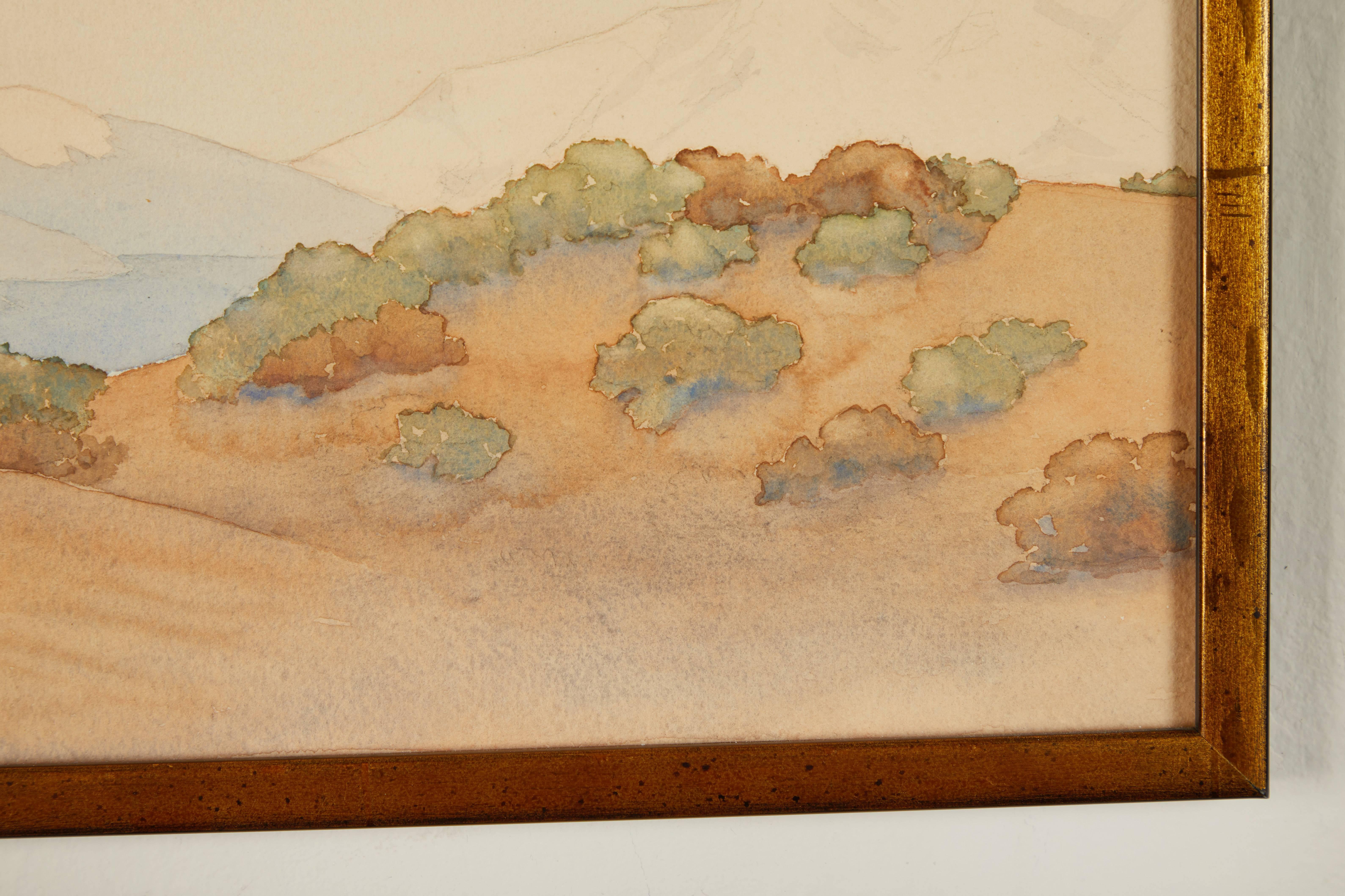 Watercolor on paper in gold frame. Very small signature lower left corner as shown in image 5.
 