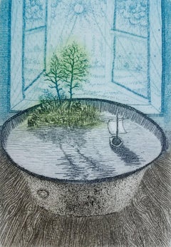 A boat. Contemporary figurative print, Realistic, Colourful, Polish artist