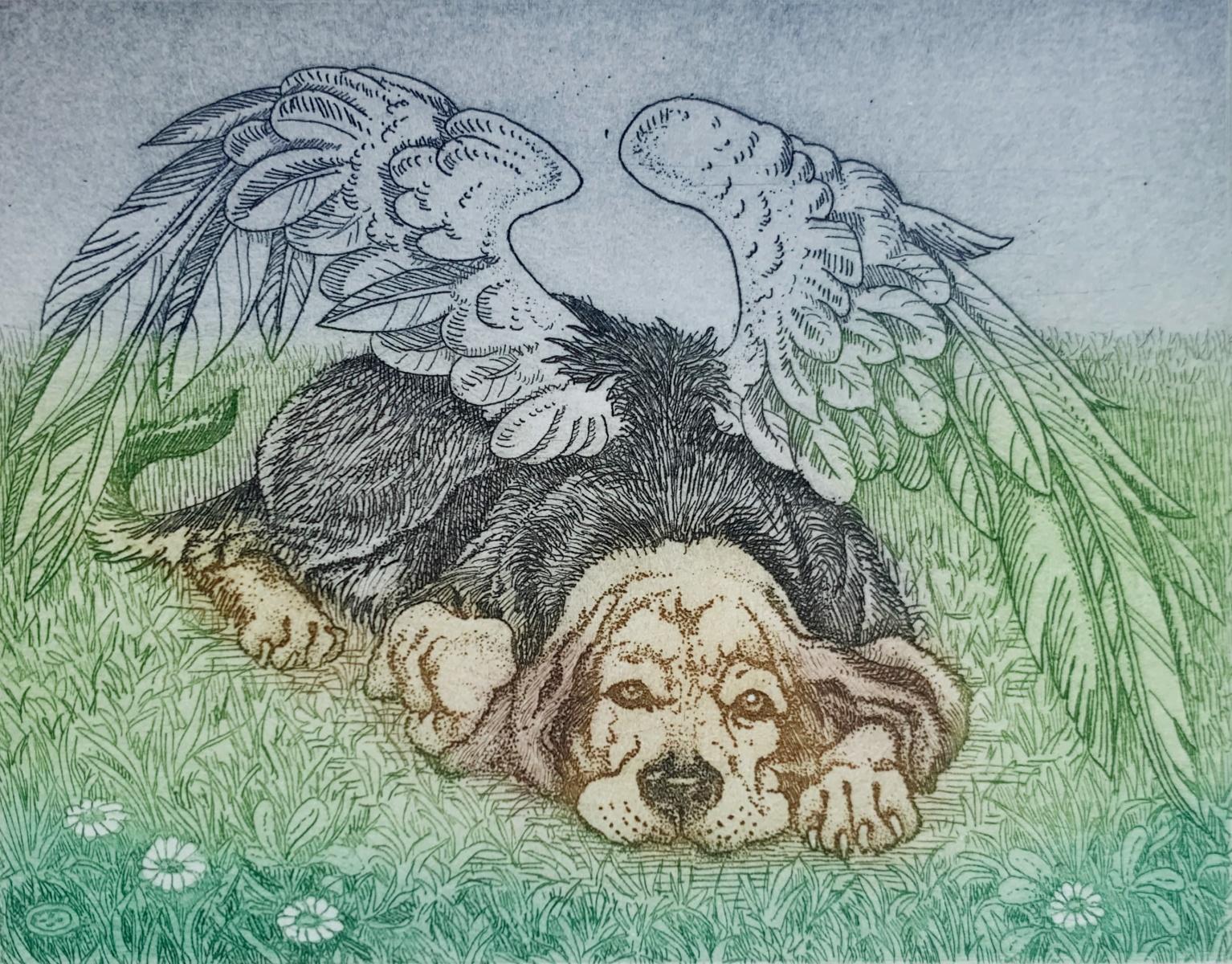 Figurative Print de Marian Bocianowski - Ángel de Syriusz. Impresión figurativa, Animal, Perro, Realista, Artista polaco