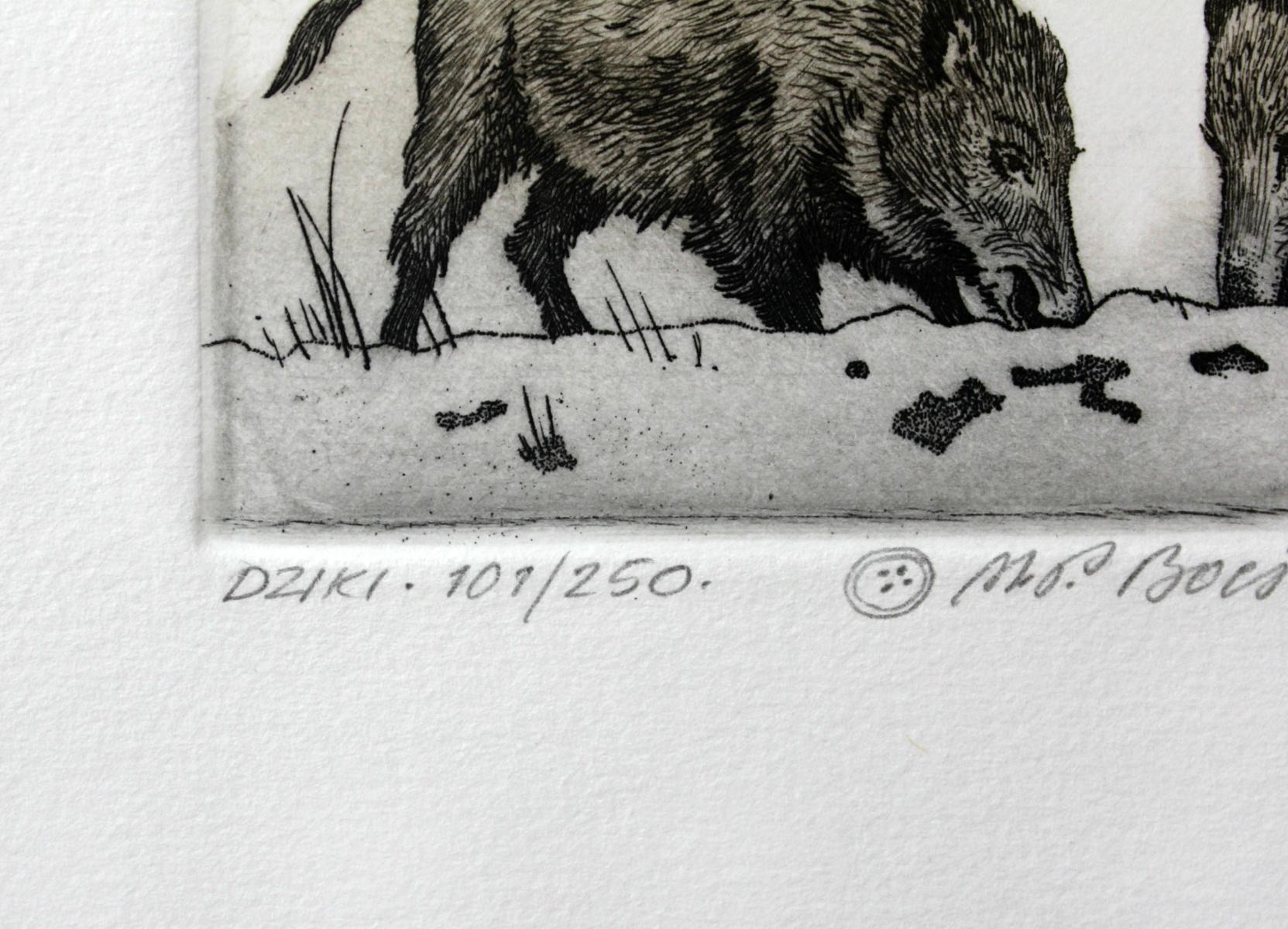 Boars - Figurative print, Animals - Print by Marian Bocianowski