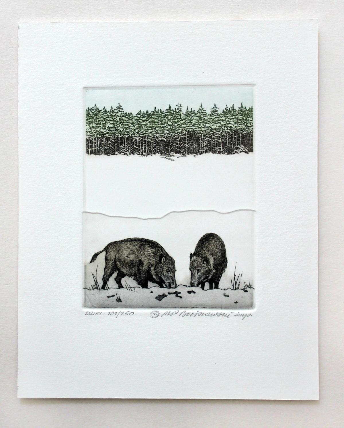 Boars - Figurative print, Animals - Other Art Style Print by Marian Bocianowski