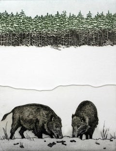 Boars - Figurative print, Animals
