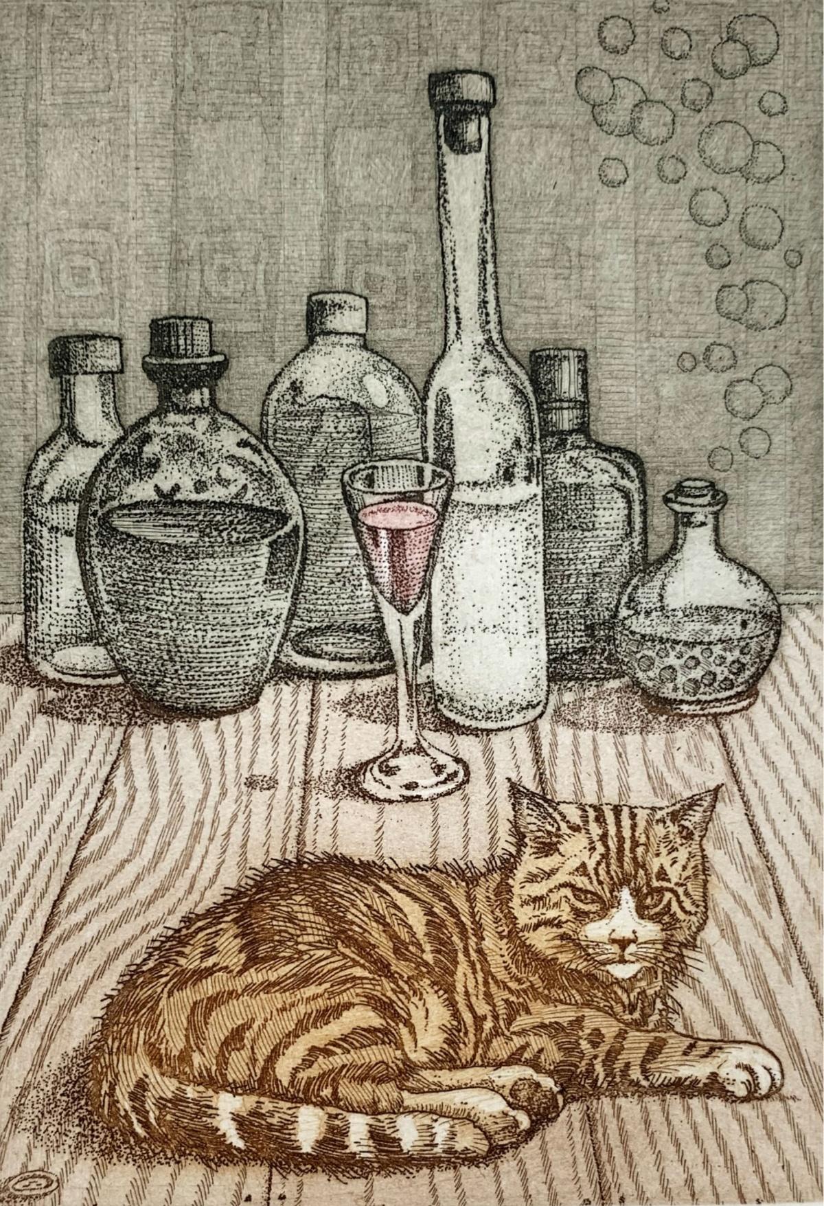 Marian Bocianowski Figurative Print - Dżyn, Figurative print, Animals, Cat and dog, Realistic, Polish artist