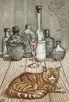 Dżyn, Figurative print, Animals, Cat and dog, Realistic, Polish artist