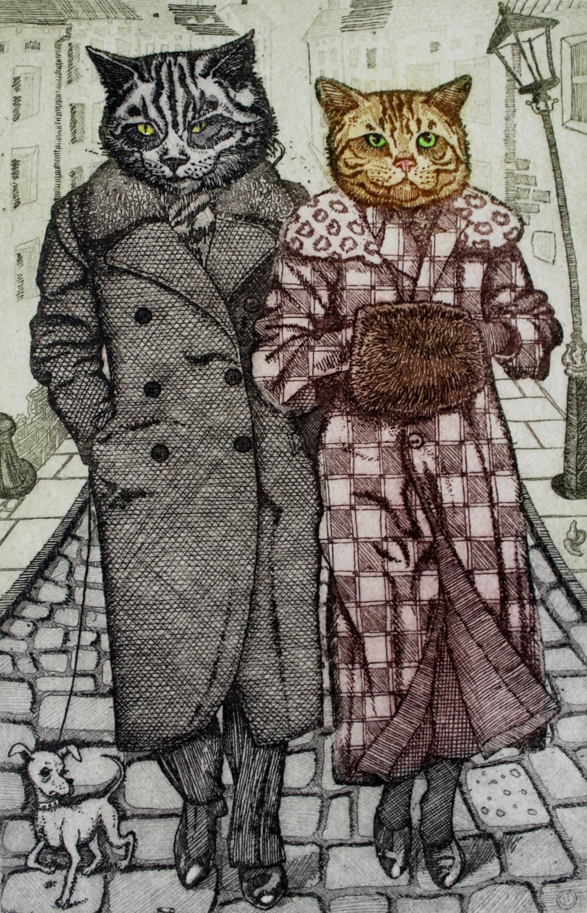 Figurative Print de Marian Bocianowski - Alta Vida. Grabado figurativo, Animales, Gatos, Realista, Artista polaco