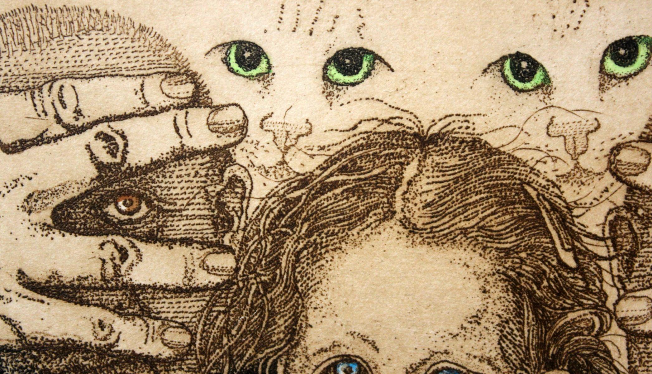 Pour Feliciter - Siglo XXI, Impresión figurativa contemporánea, Chica, Gatos - Print Otro estilo de arte de Marian Bocianowski