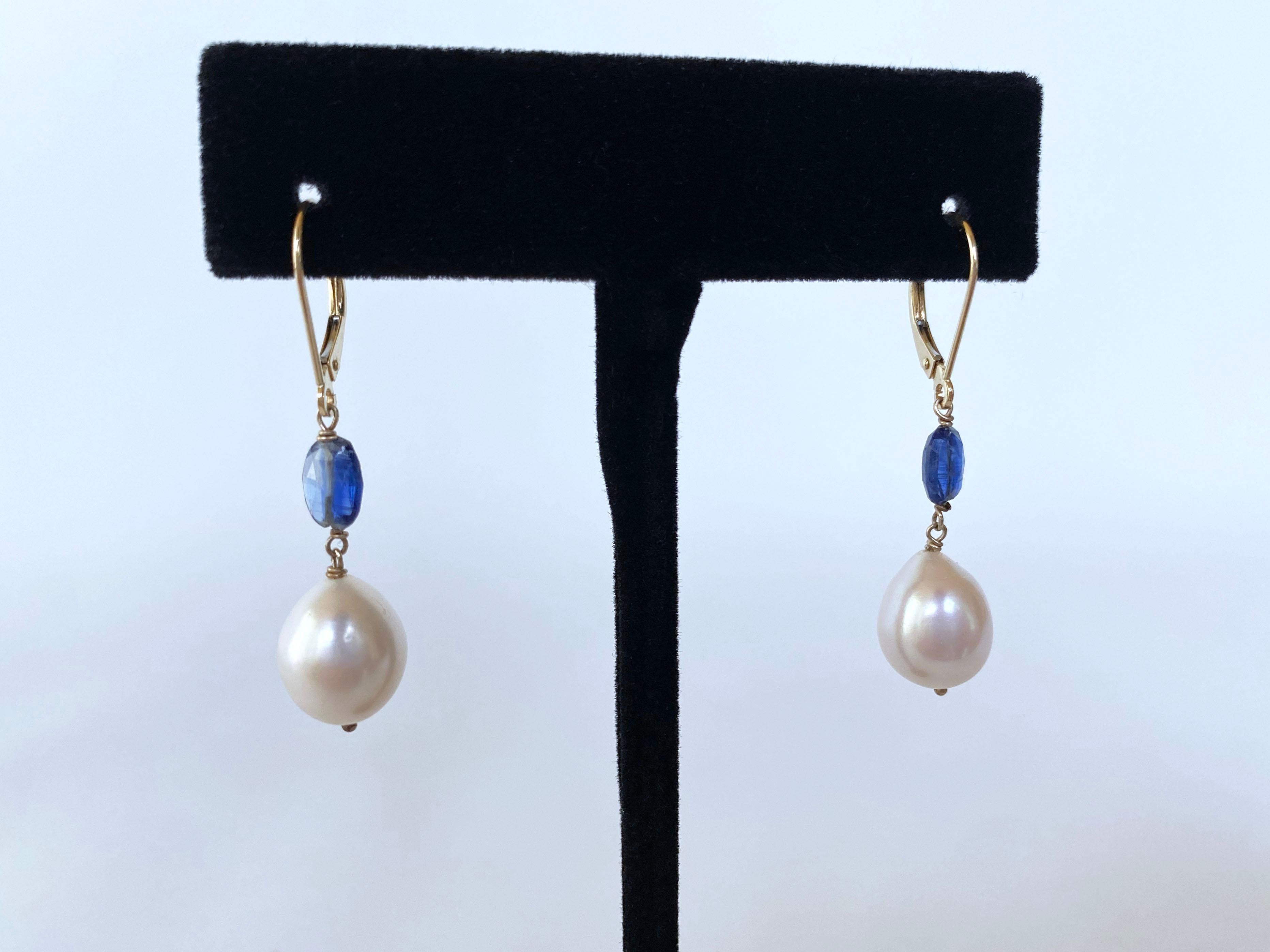 Marina J. Pearl, Kyanite and 14k Yellow Gold Lever Back Earrings In New Condition For Sale In Los Angeles, CA