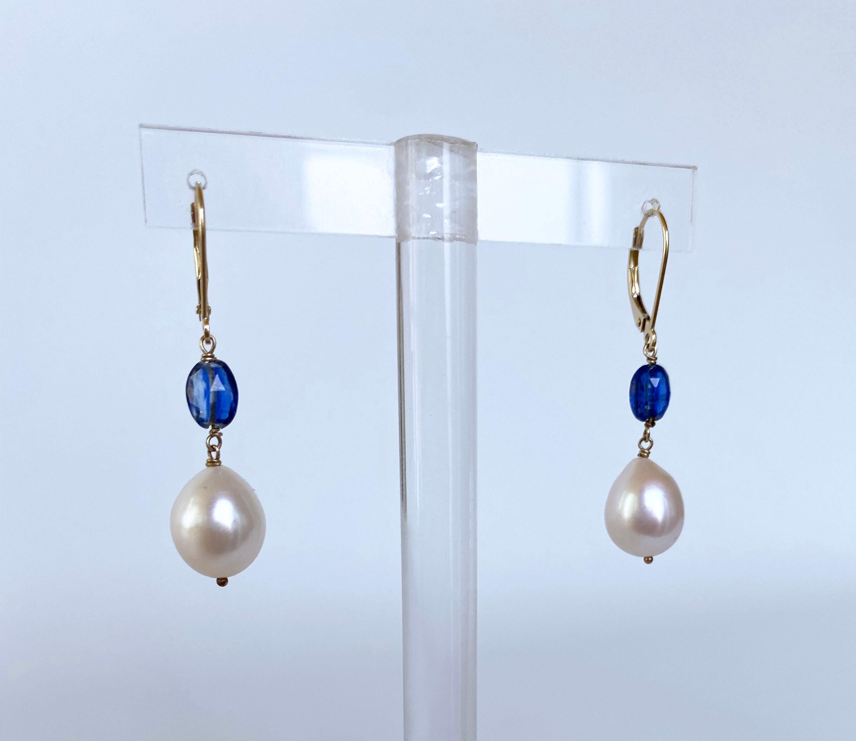Women's Marina J. Pearl, Kyanite and 14k Yellow Gold Lever Back Earrings For Sale