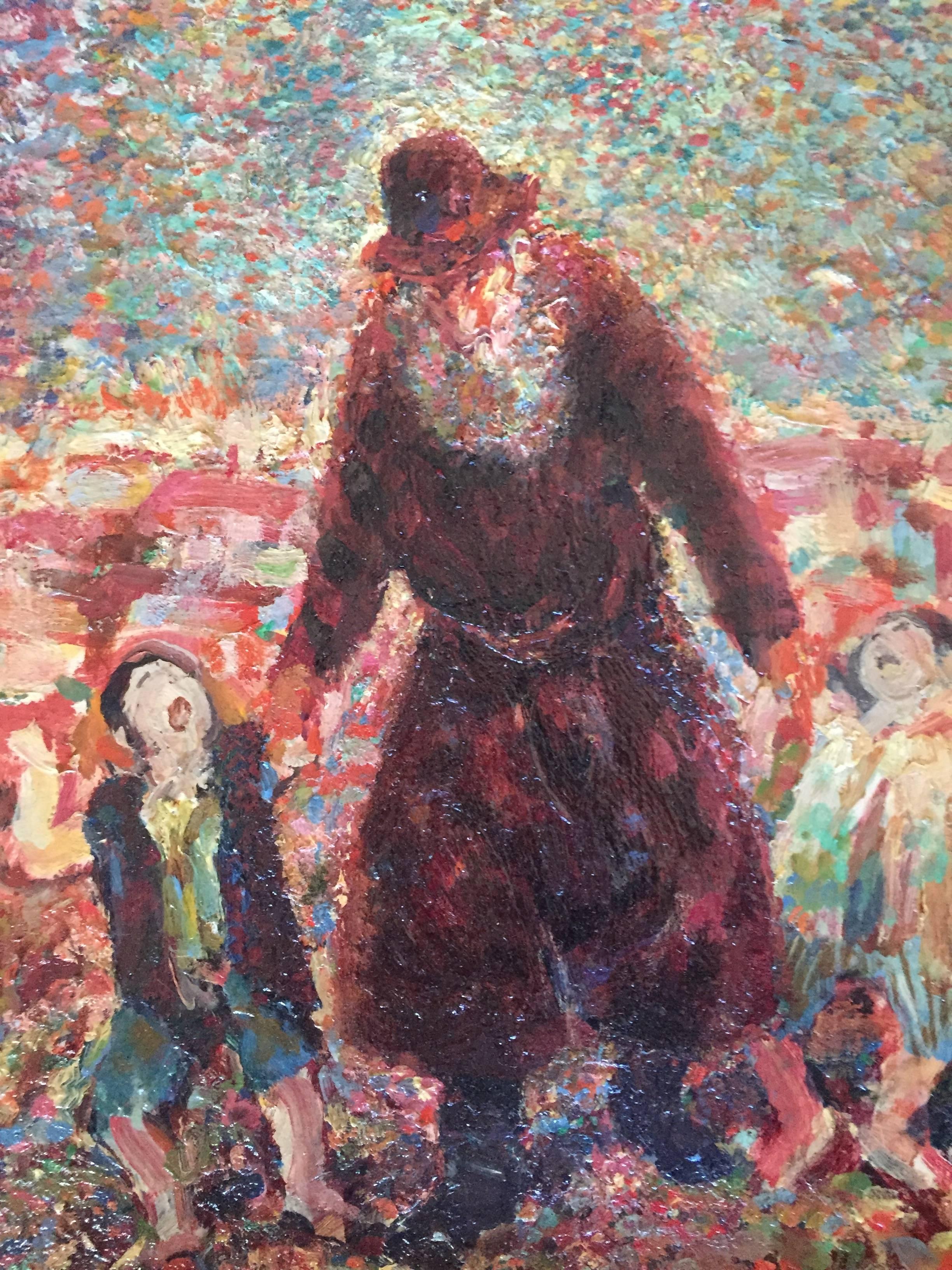 Old Jew Taking Children to School (the Refugee) - Painting by Marian Kratochwil