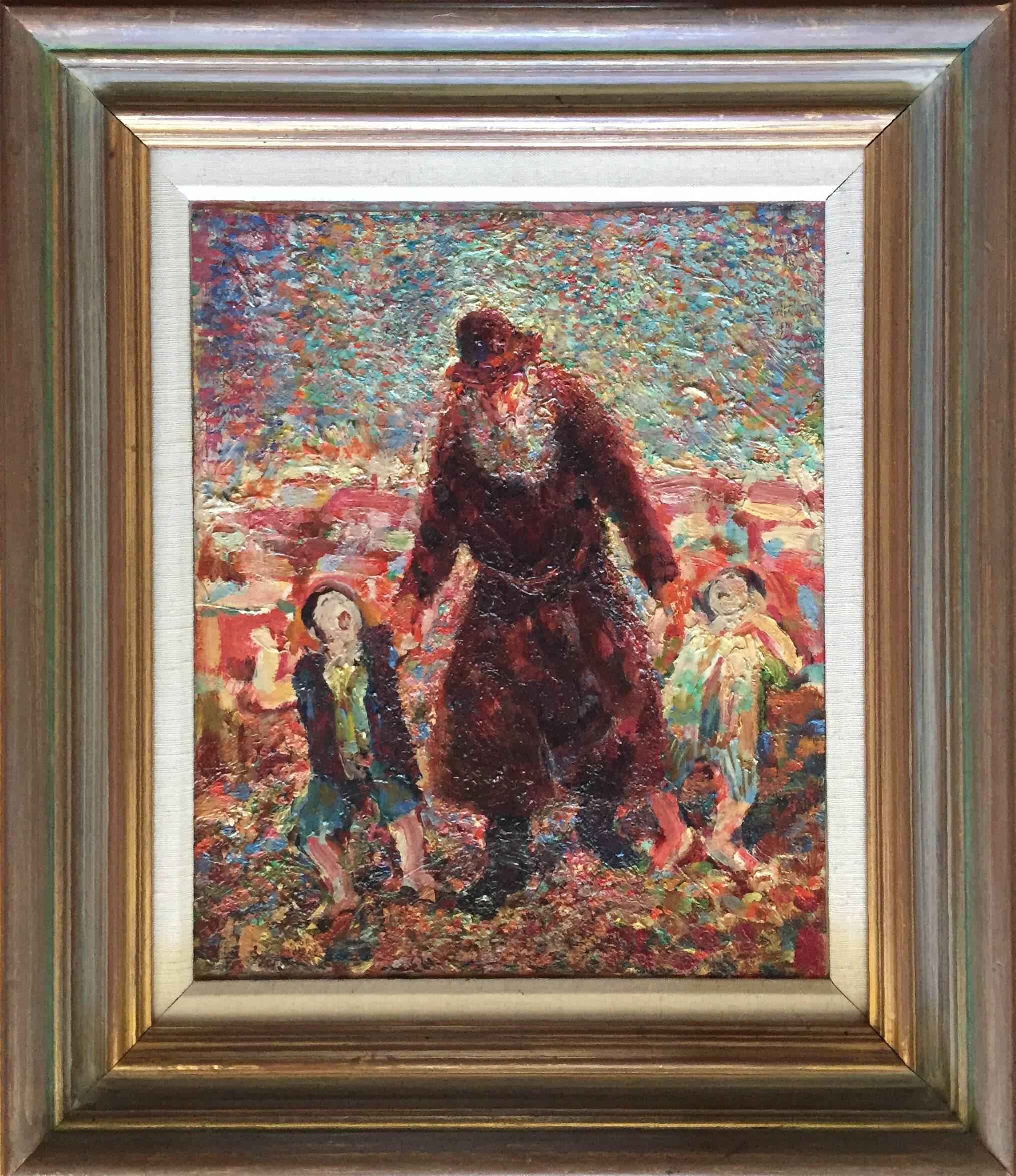 Marian Kratochwil Figurative Painting - Old Jew Taking Children to School (the Refugee)