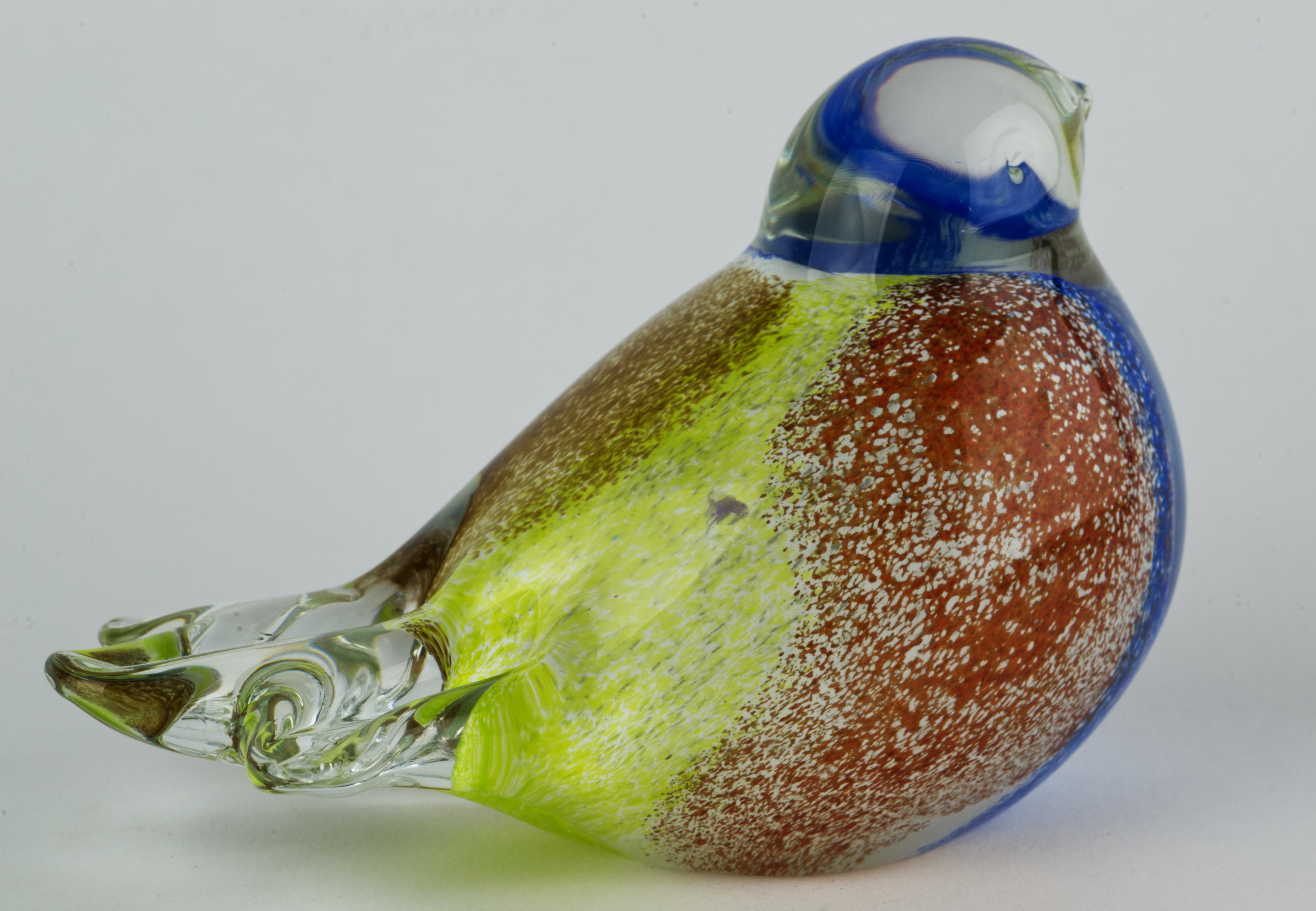 Mid-Century Modern Marian Pyrcak Sommerso Glass Bird Figurine Paperweight, Polish Art Glass