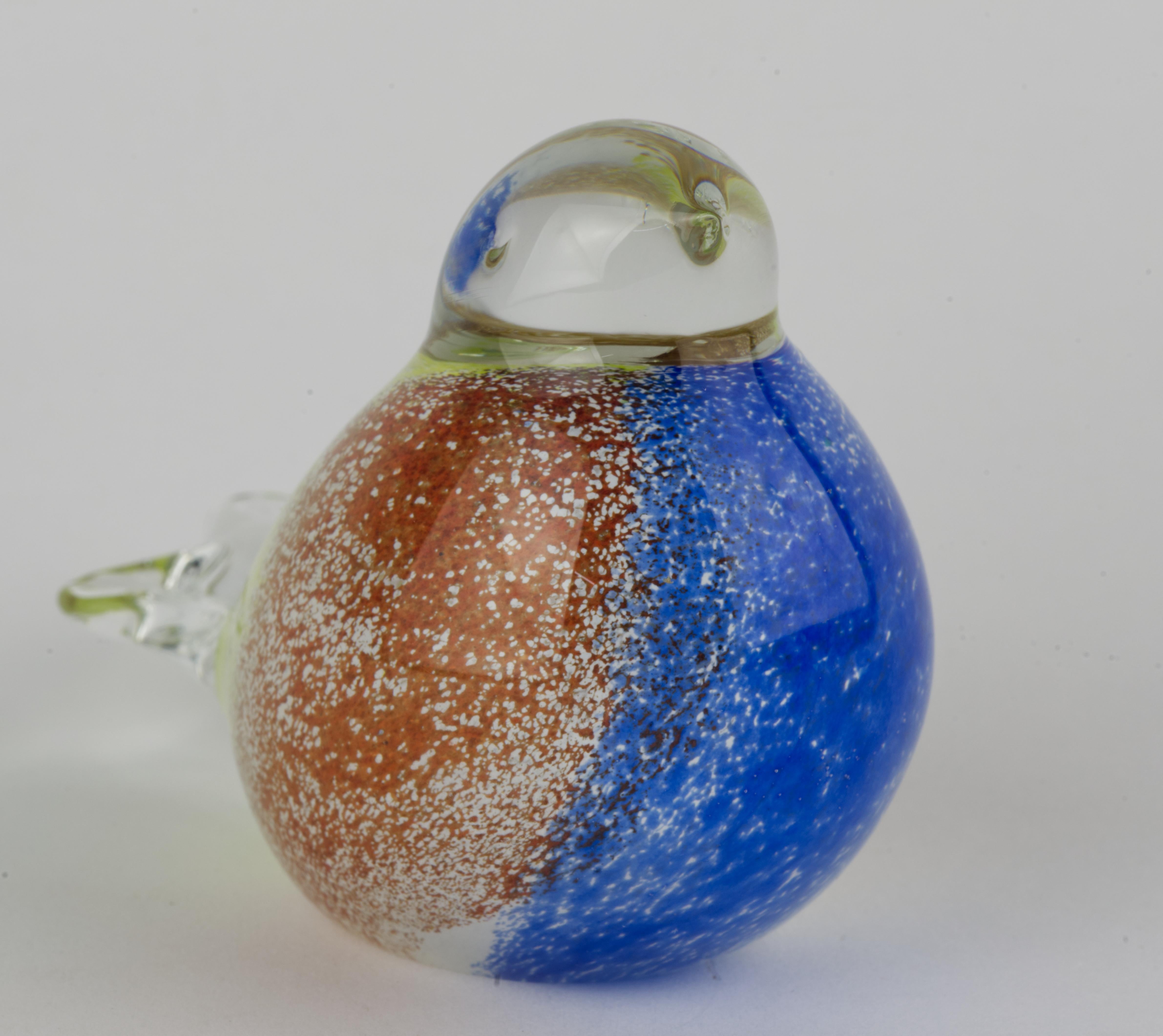 Hand-Crafted Marian Pyrcak Sommerso Glass Bird Figurine Paperweight, Polish Art Glass