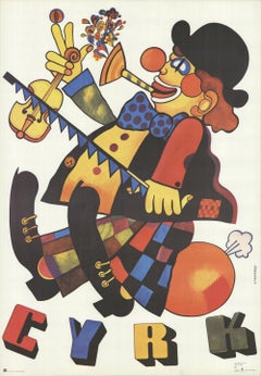 1973 Marian Stachurski 'Cyrk 1-Man-Band Clown' Vintage Multicolor Poland Offset