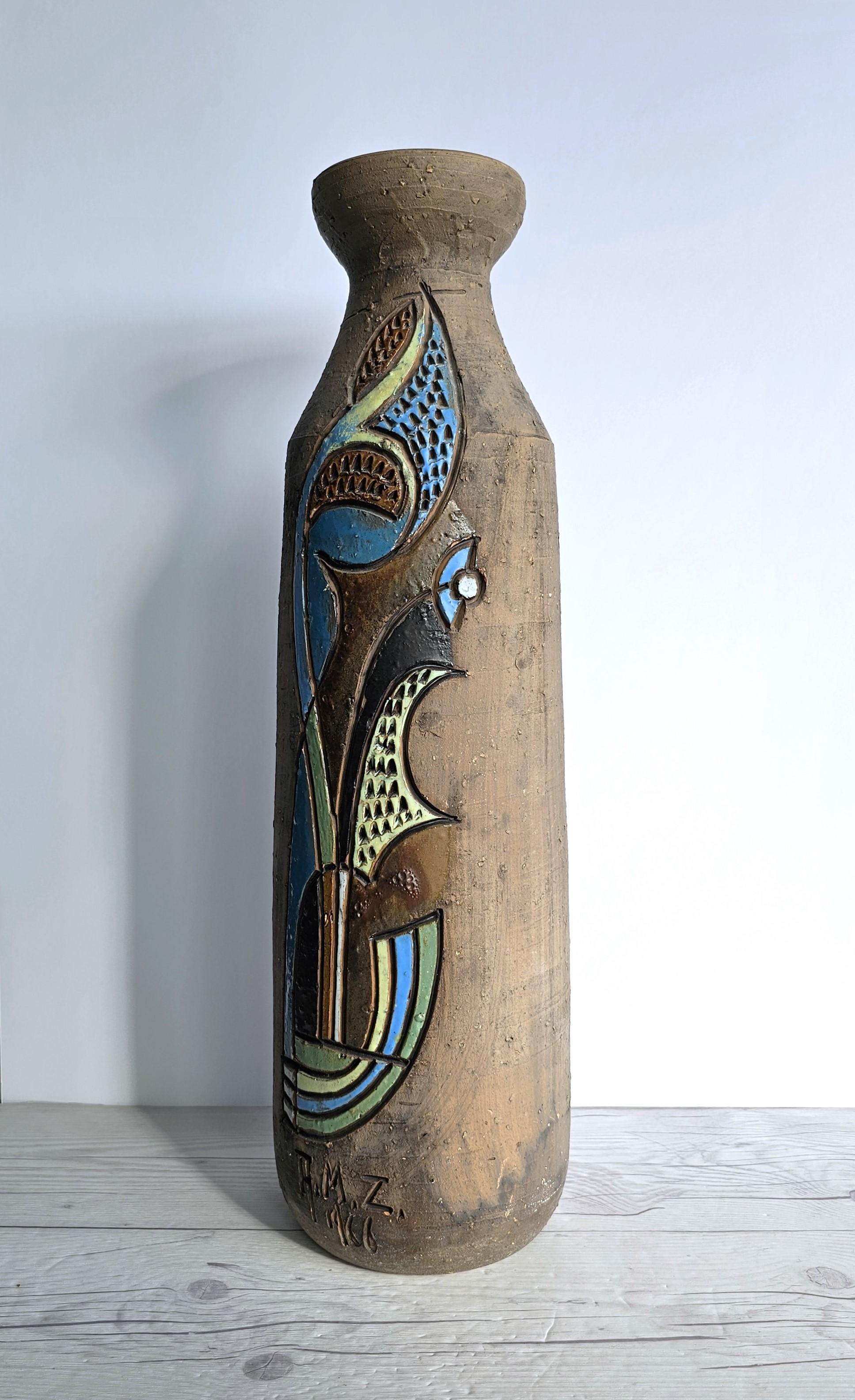 Marian Zawadsky pour Tilgmans Keramik 1966 MCM Sgraffito Sculptural Floorvase en vente 2