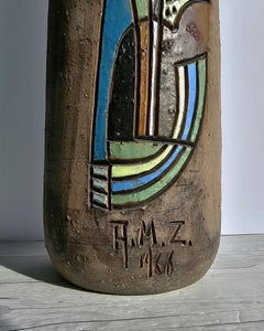 Marian Zawadsky für Tilgmans Keramik 1966 MCM Sgraffito Skulpturale Bodenvase