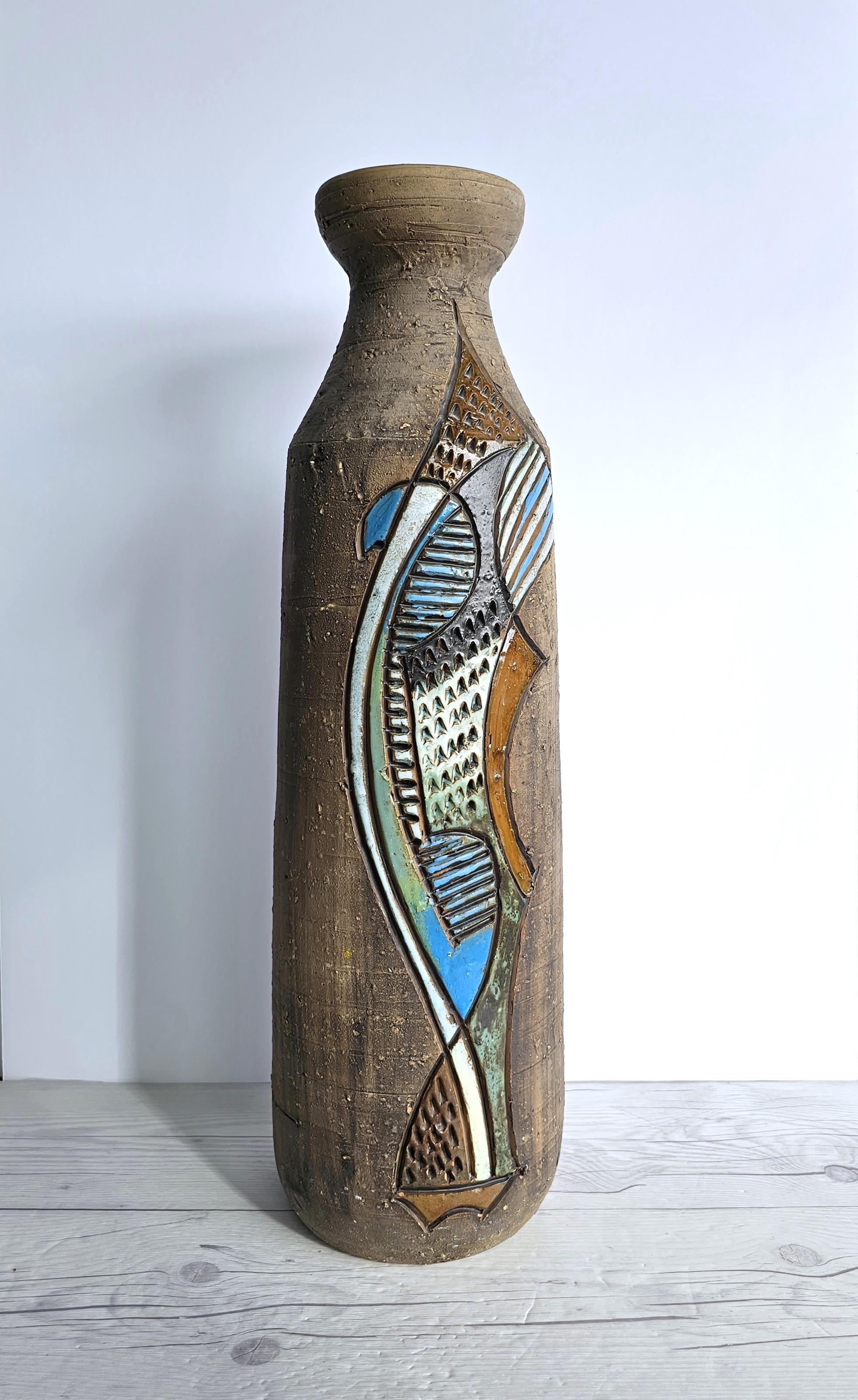 Glazed Marian Zawadsky for Tilgmans Keramik 1966 MCM Sgraffito Sculptural Floorvase For Sale