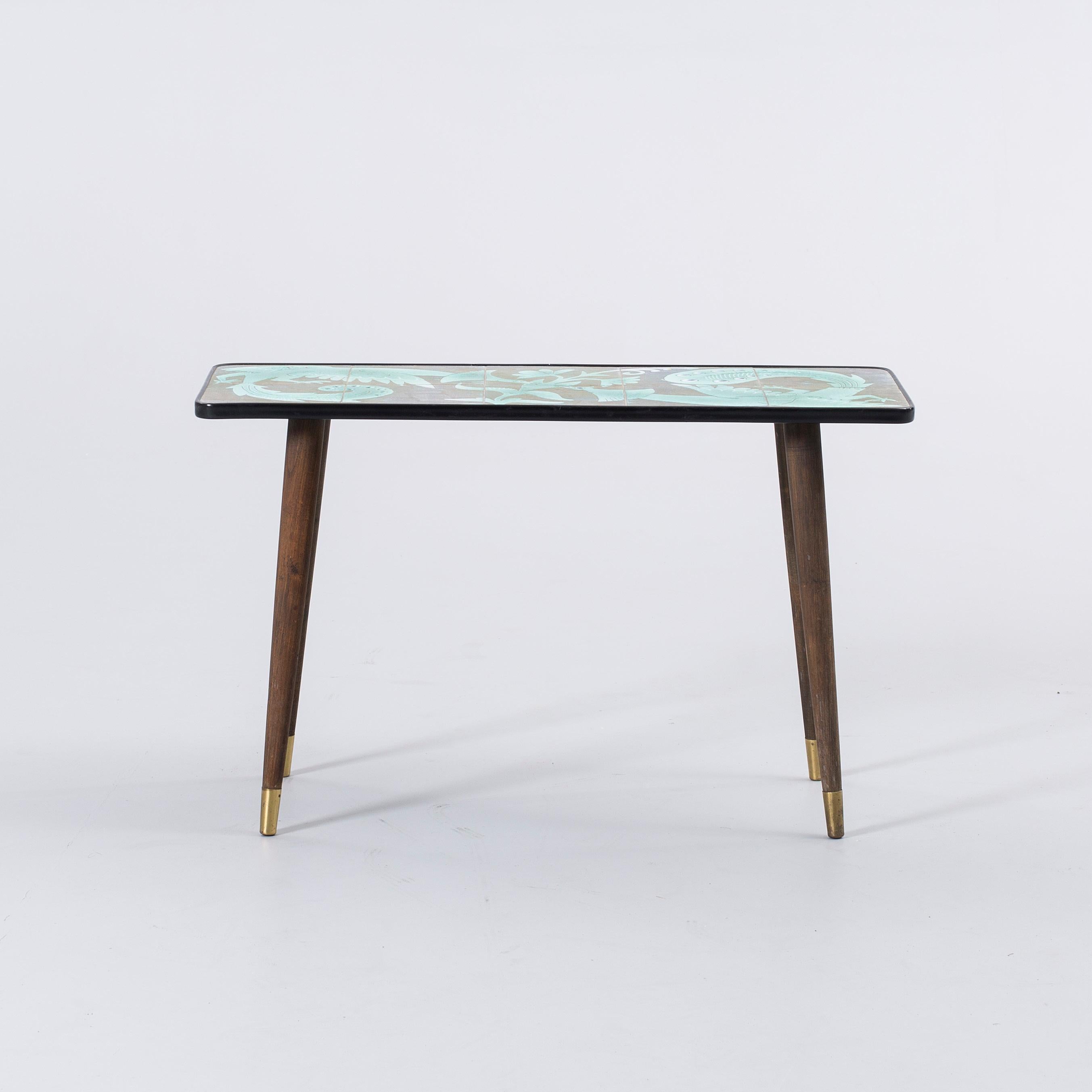 Marian Zawadzki hand painted ceramic low table for Tilgmans Dated 1961. Signed and dated. Good condition
 A one of a kind rare table by artist M. Zawadski by Atelier Tilgmans Sweden 1960 This Swedish midcentury Modernist design by Marian Zawadzki
