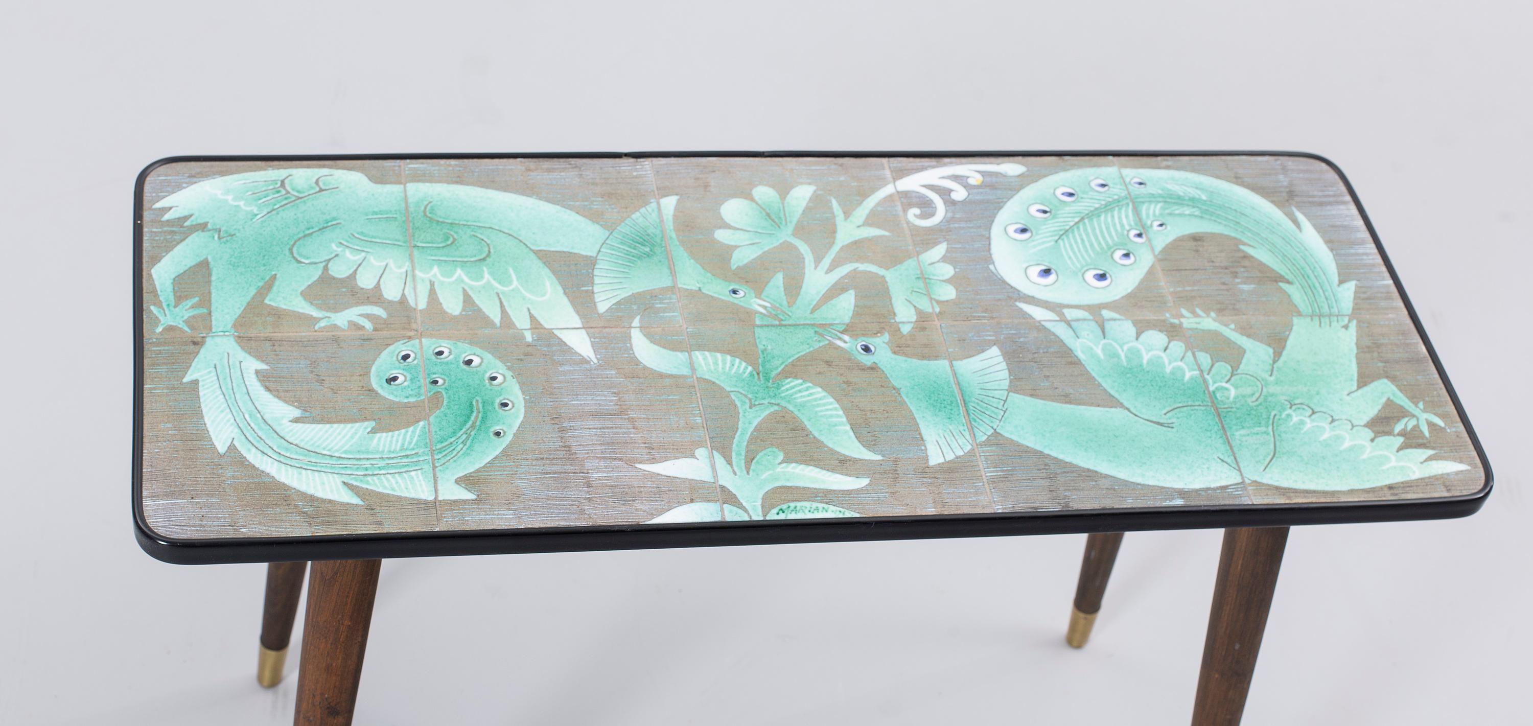 Mid-Century Modern Marian Zawadsky Table for Tilgmans Hand Painted Ceramic Sweden 1961, Signed For Sale