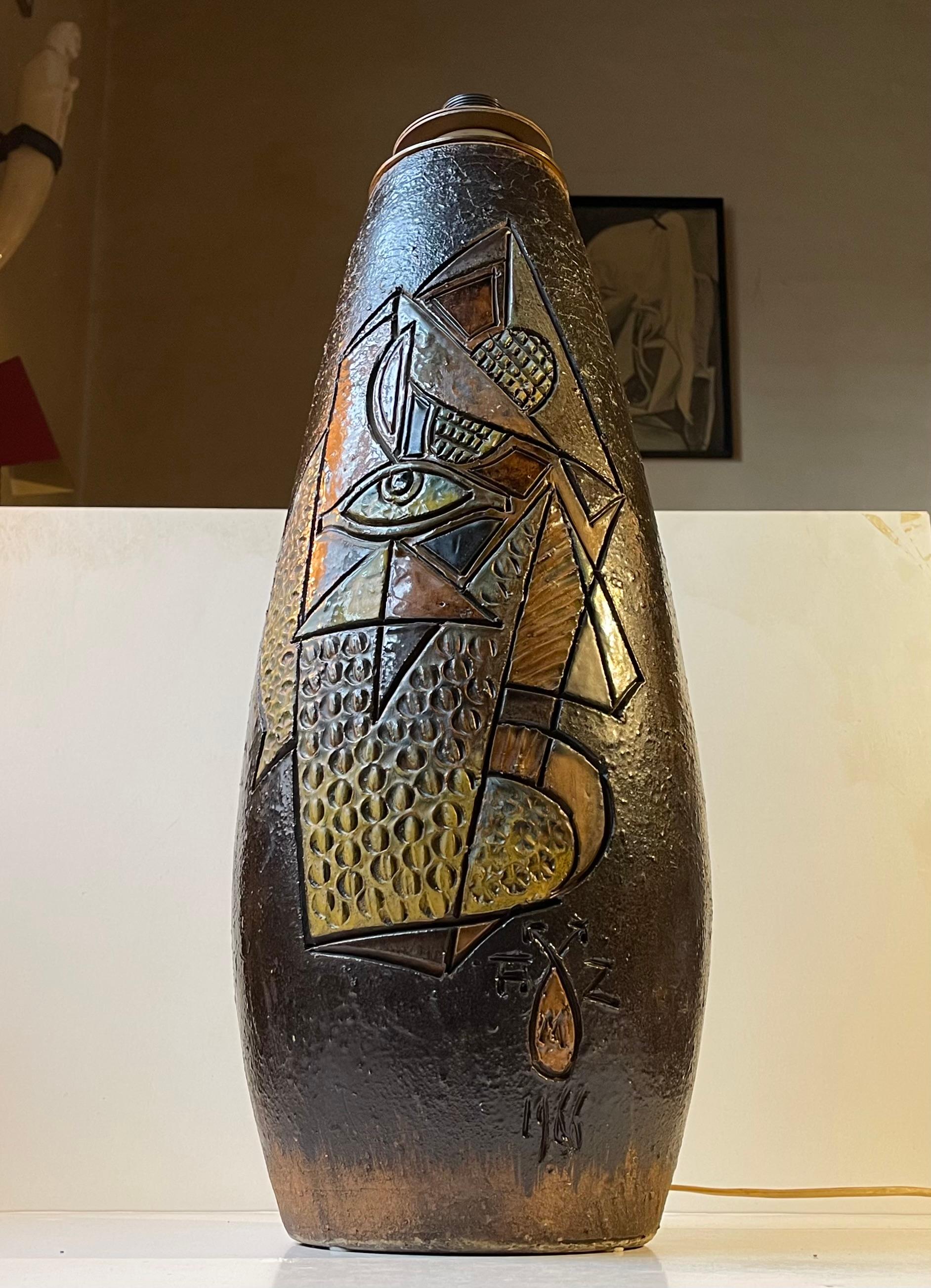 Suédois Marian Zawadzki Lampadaire abstrait à sgraffites 