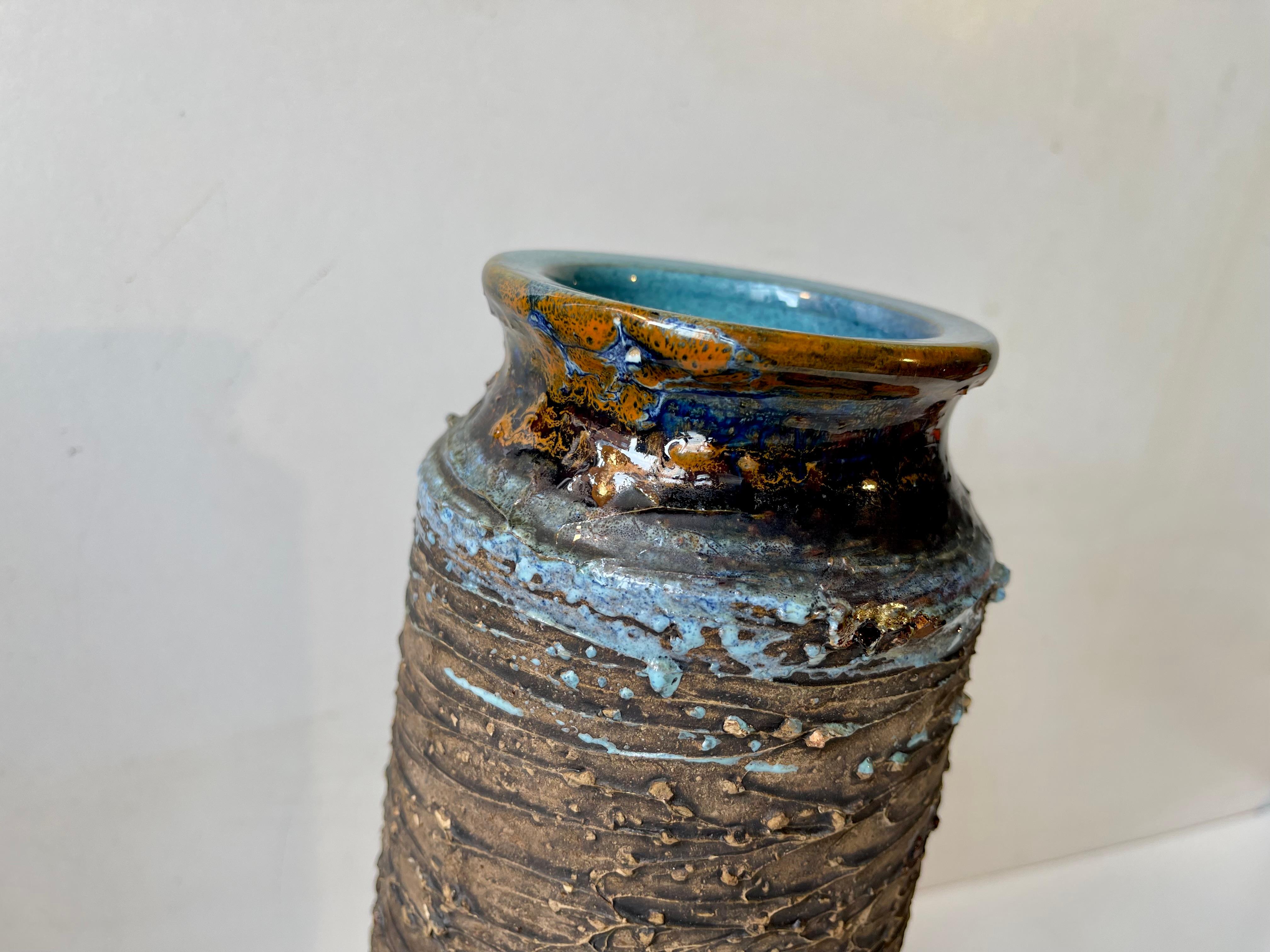 Mid-20th Century Marian Zawadzki Glazed Sgraffito Ceramic Vase for Tilgmans Sweden, 1960s For Sale