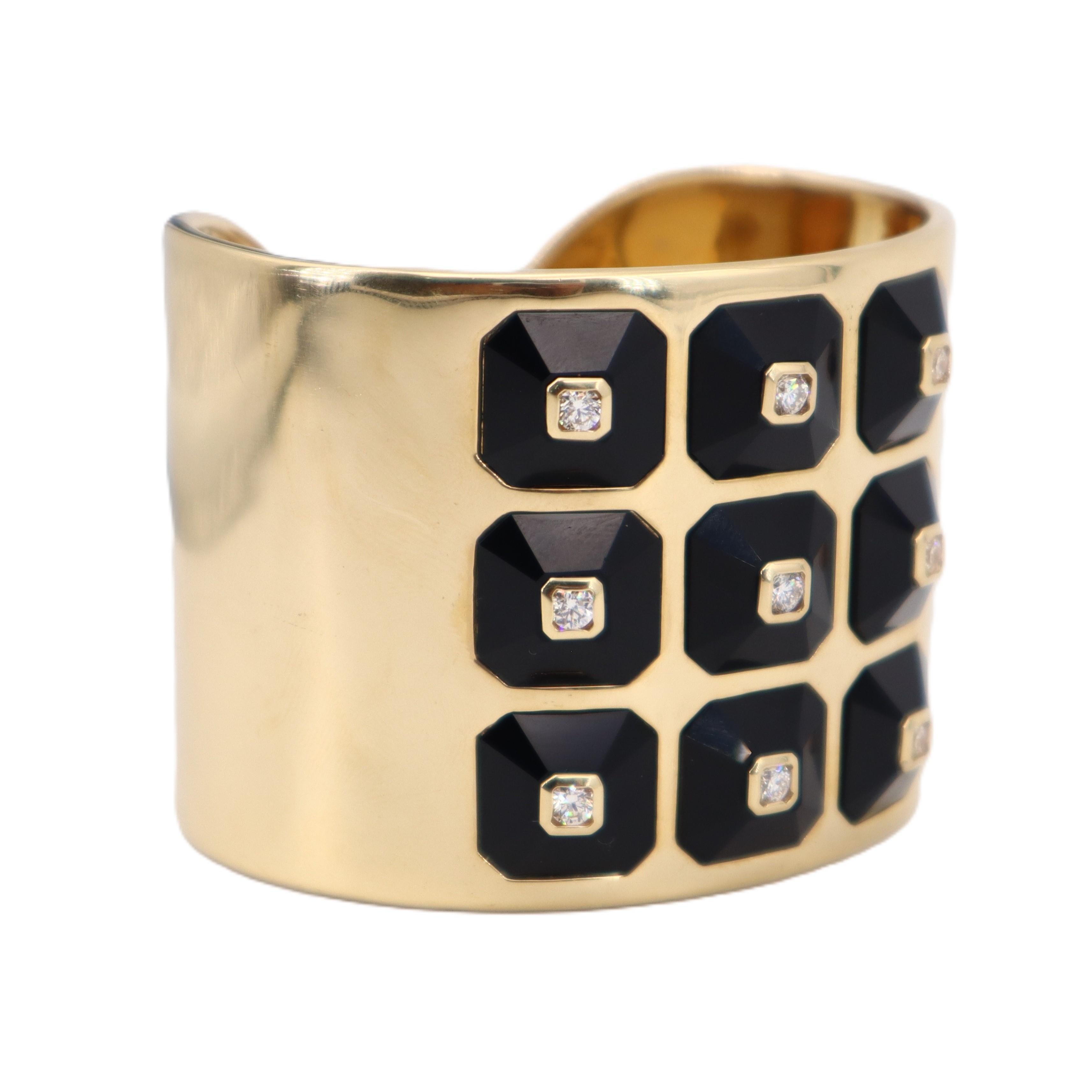 MARIANA CANALE Bracelet manchette en or jaune 18kt avec diamants et onyx Unisexe en vente