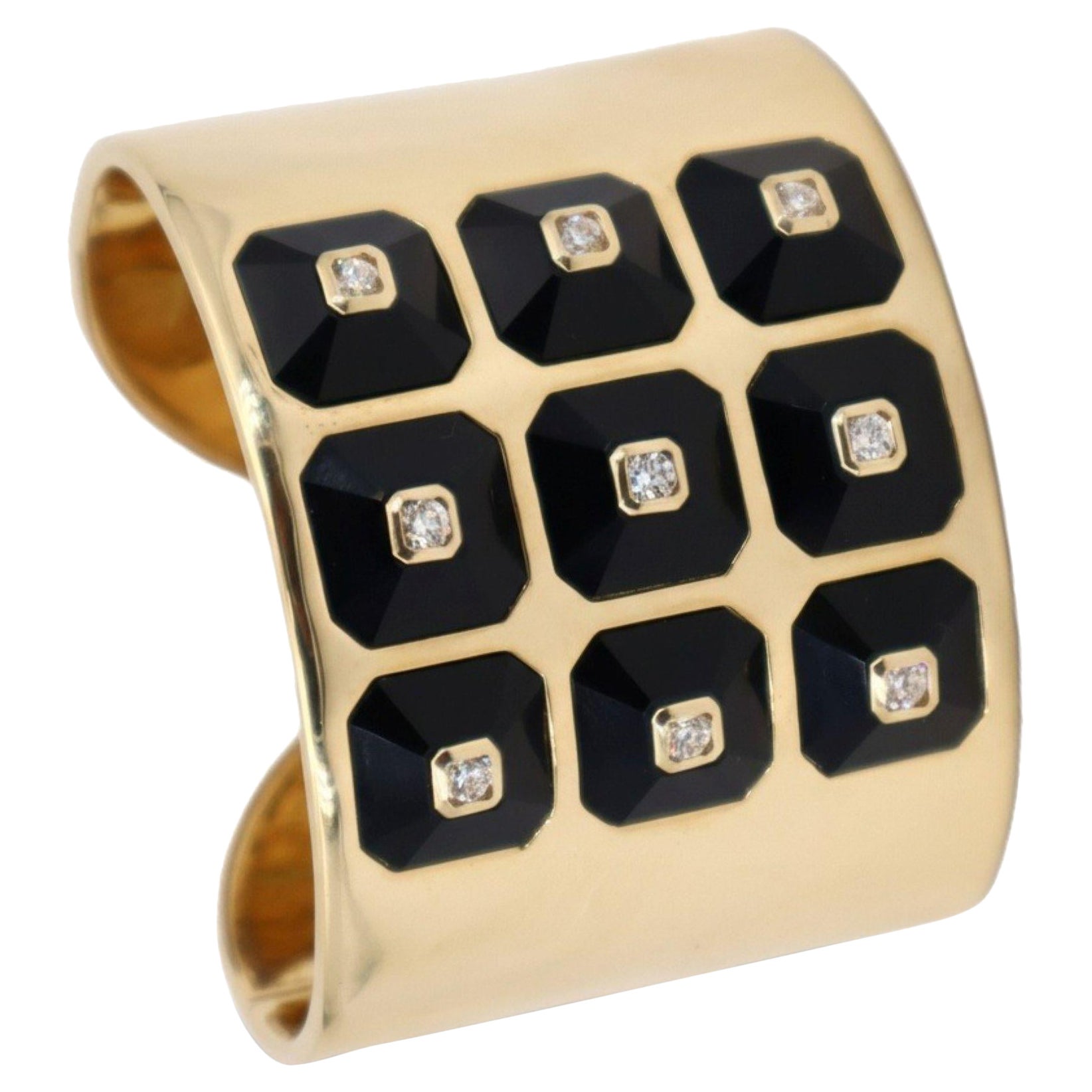 MARIANA CANALE Bracelet manchette en or jaune 18kt avec diamants et onyx en vente