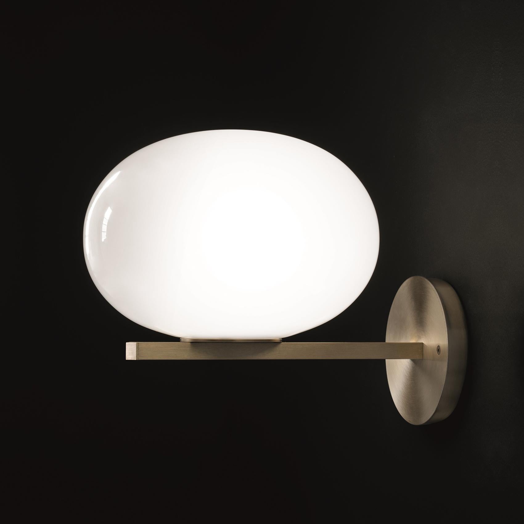 Italian Mariana Pellegrino Soto Wall Lamp 'Alba' Opaline Glass and Brass by Oluce For Sale