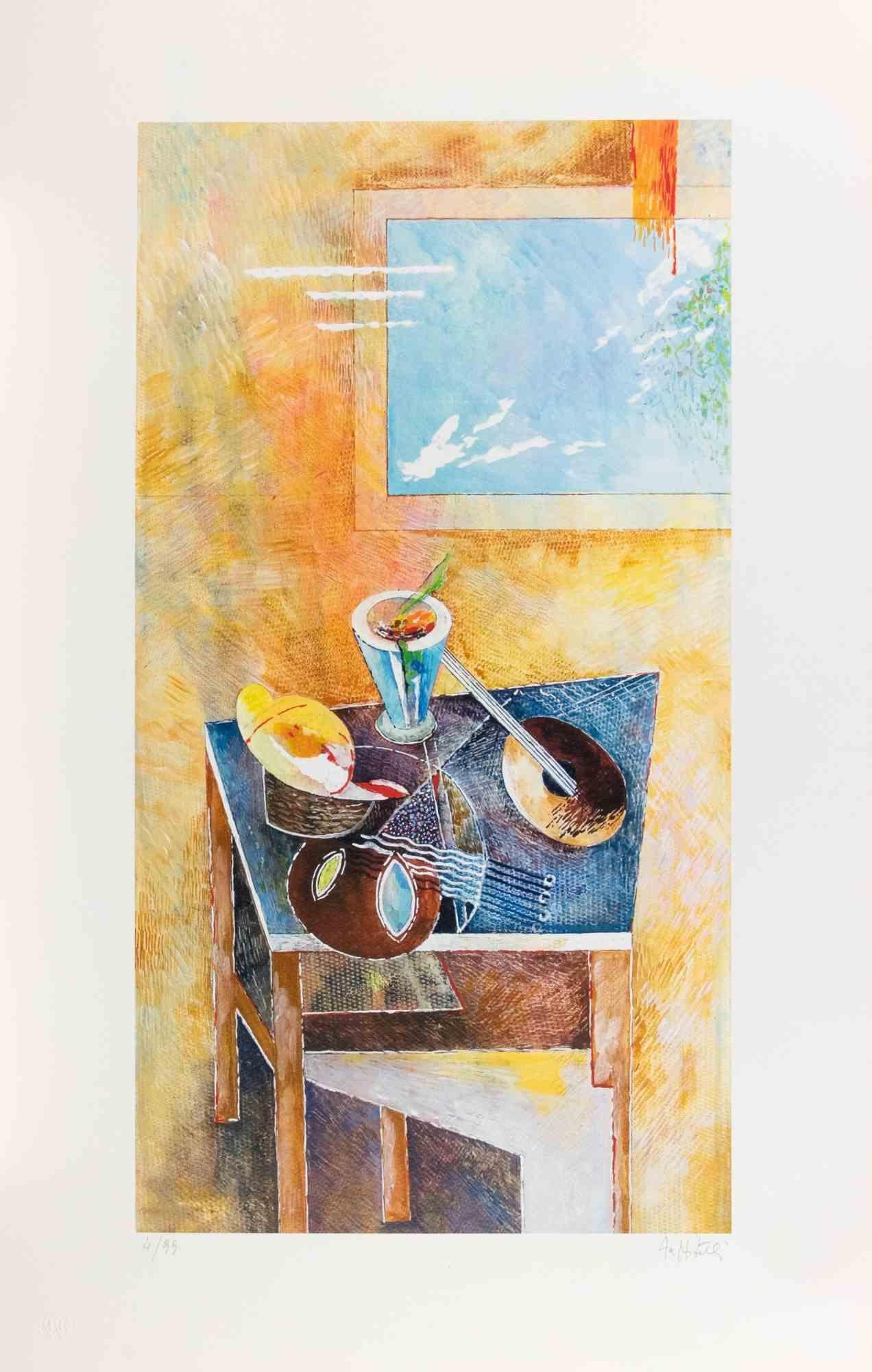 Lithograph hand colored.

Hand signed and numbered in pencil.

Edition of 99.

Excellent condiion.