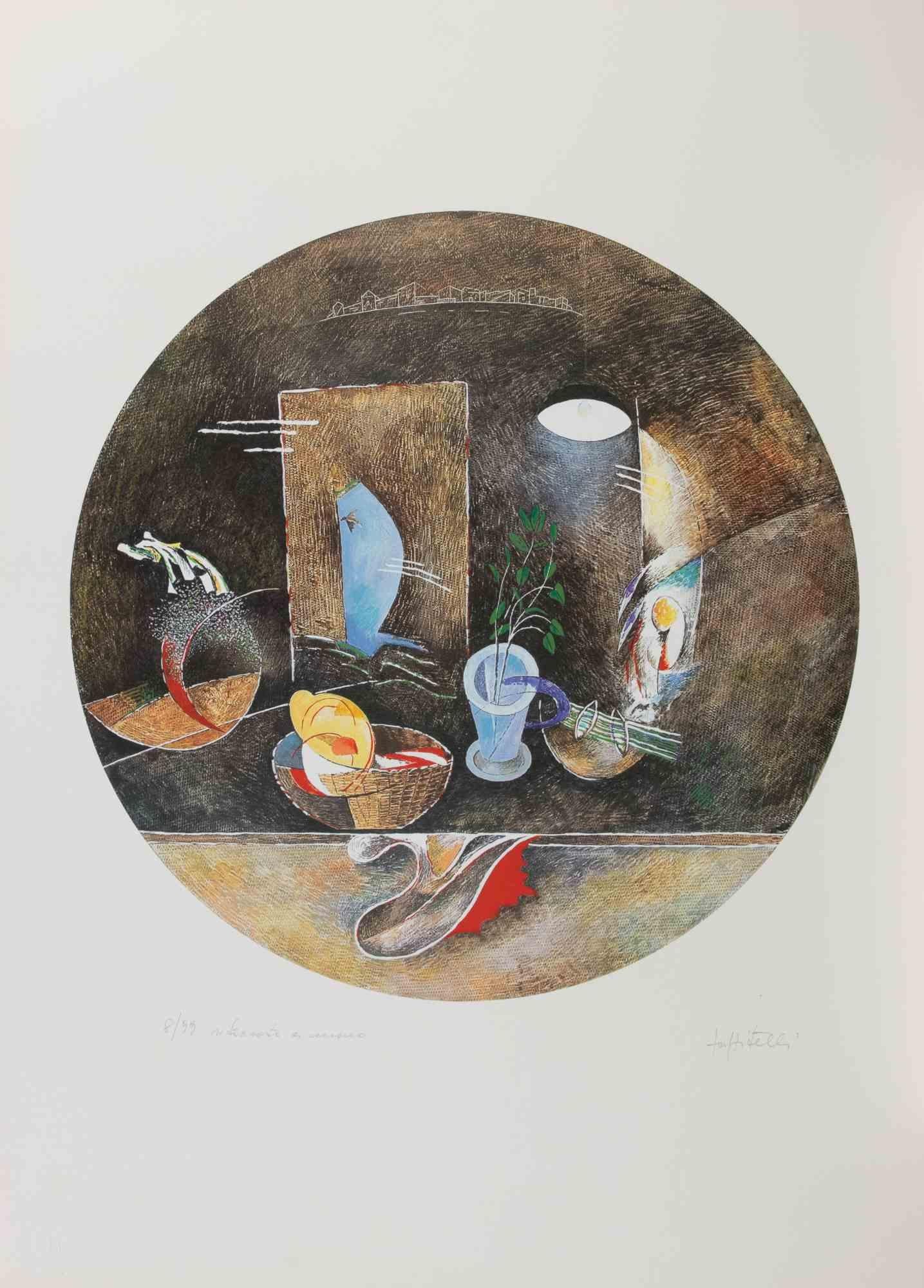 Lithograph hand colored.

Hand signed and numbered in pencil.

Edition of 99.

Excellent condiion.