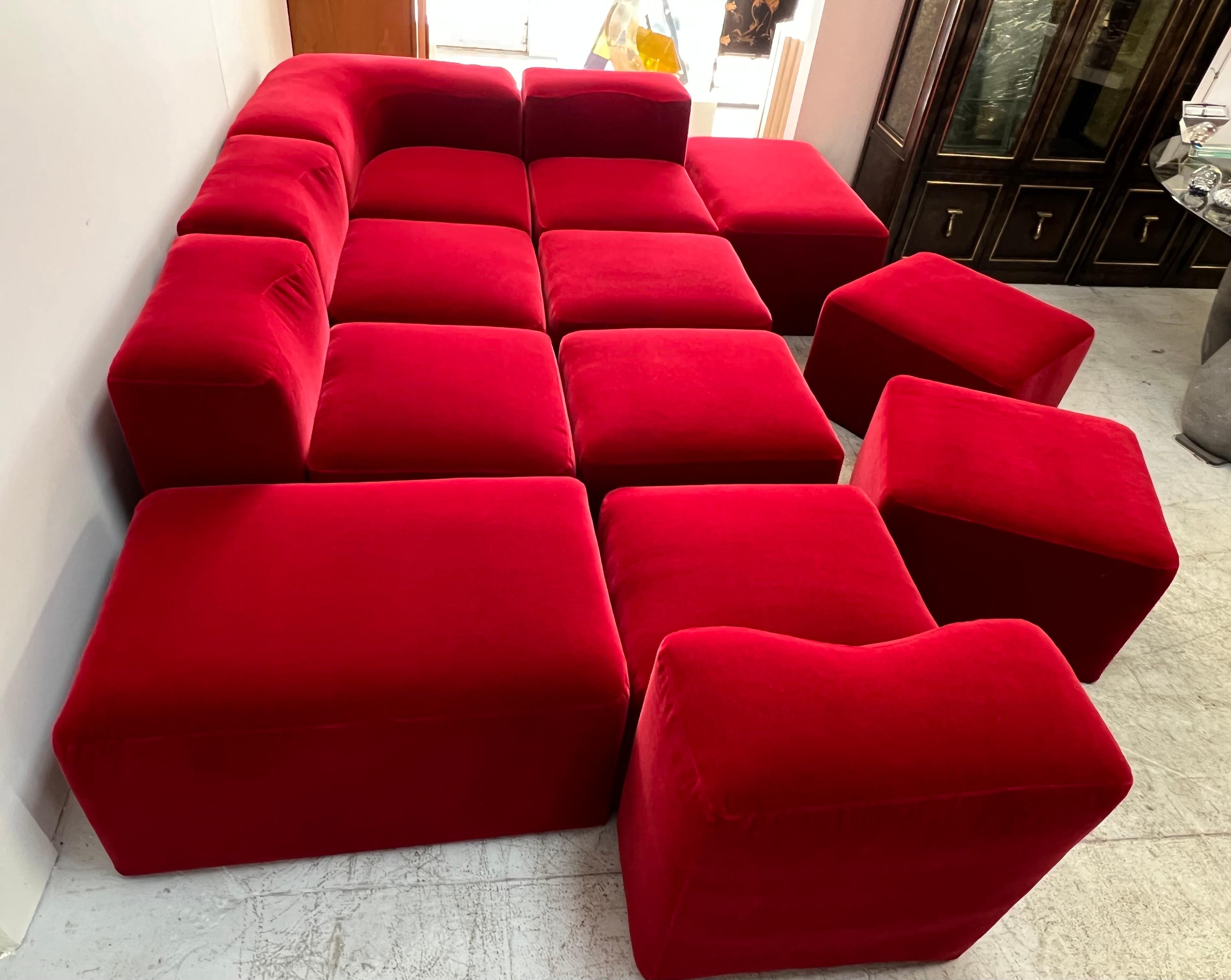 Mariani 1970s Modular Sofa for Pace Collection in Red Mohair 4