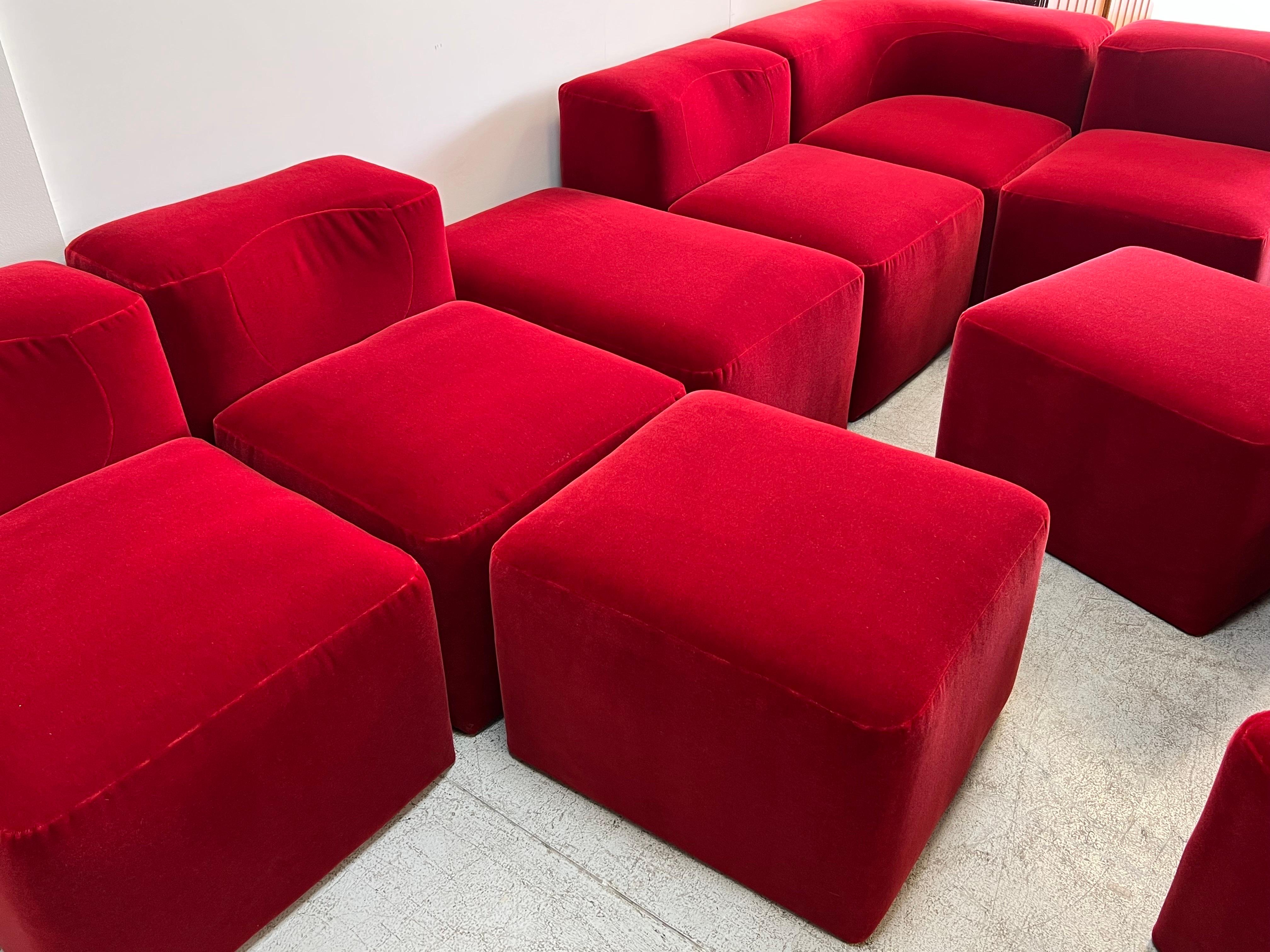 Late 20th Century Mariani 1970s Modular Sofa for Pace Collection in Red Mohair