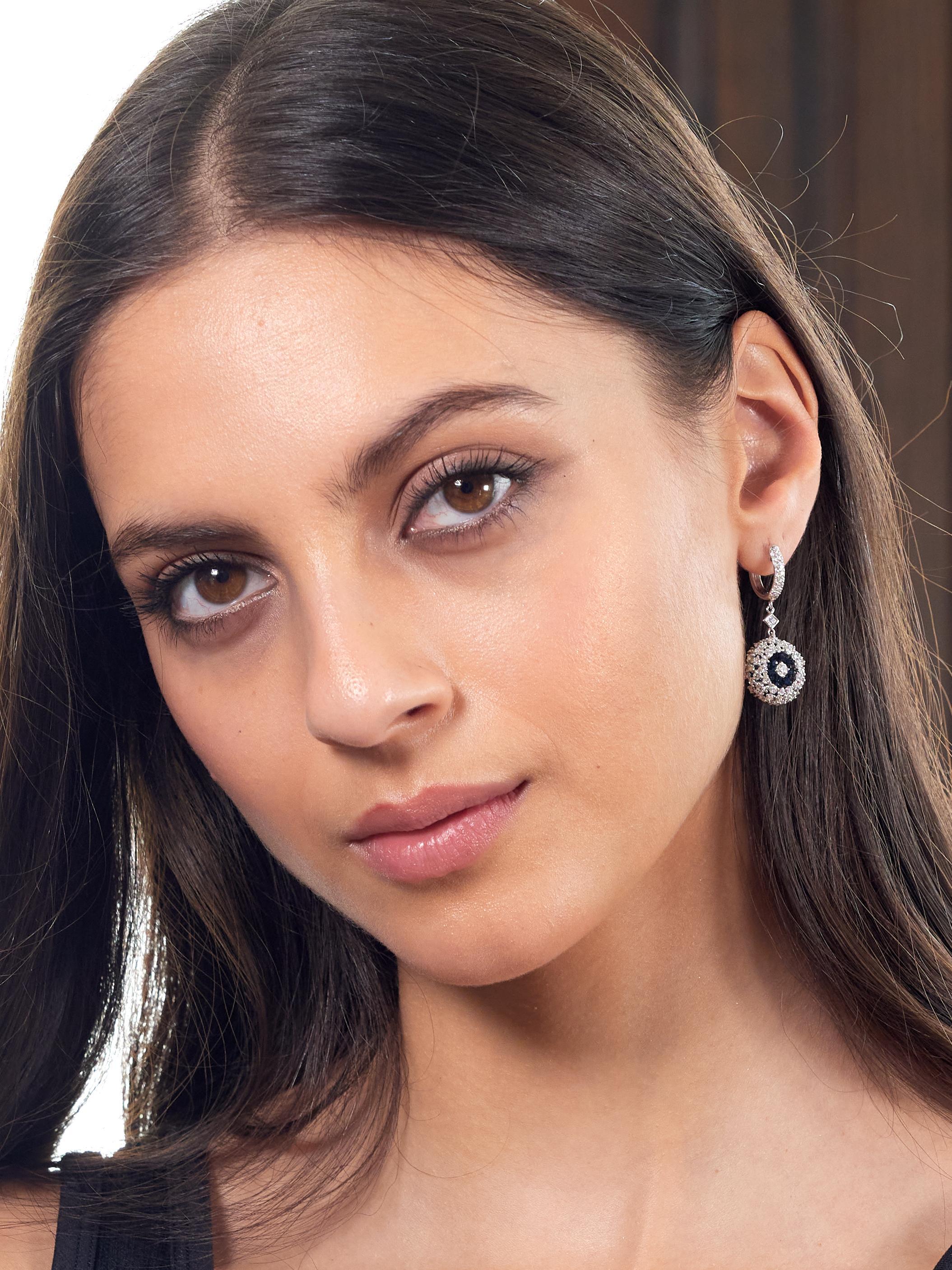 Mariani 3.68 CTW Zafiro Diamante 18K Oro Azul Rodio PonPon Pendientes Gota en venta 6