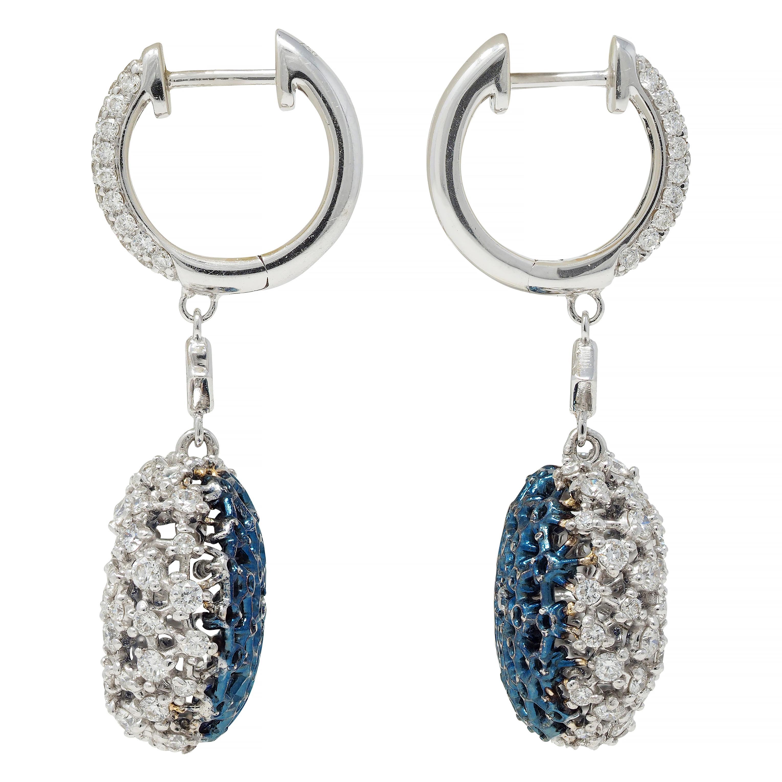 Mariani 3.68 CTW Zafiro Diamante 18K Oro Azul Rodio PonPon Pendientes Gota Corte brillante en venta