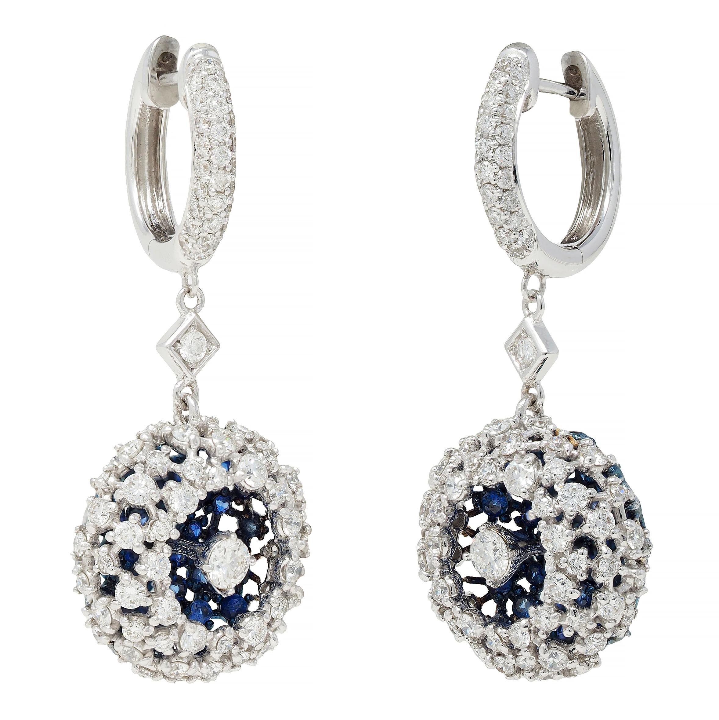 Femenino o masculino Mariani 3.68 CTW Zafiro Diamante 18K Oro Azul Rodio PonPon Pendientes Gota en venta