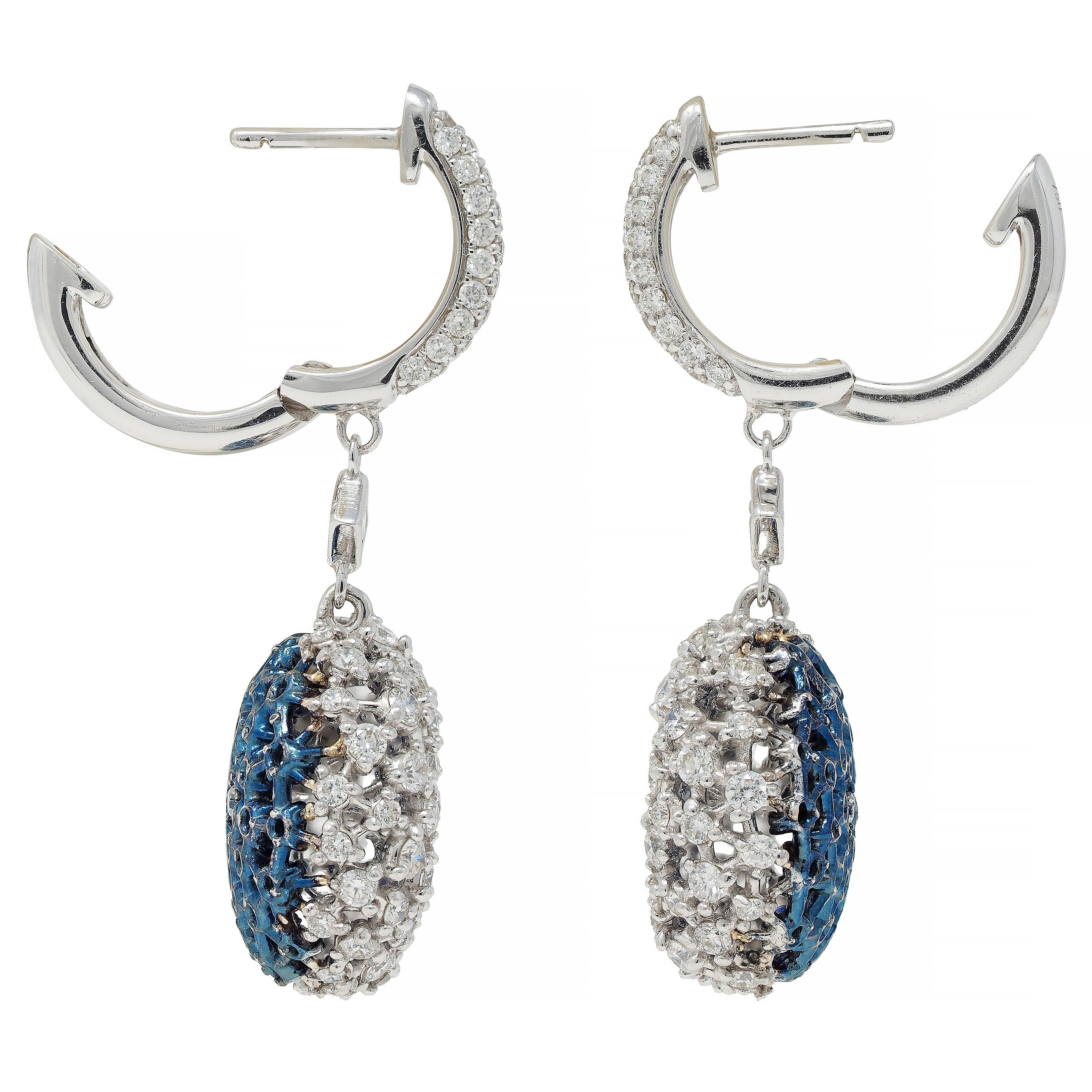 Mariani 3.68 CTW Zafiro Diamante 18K Oro Azul Rodio PonPon Pendientes Gota en venta 1