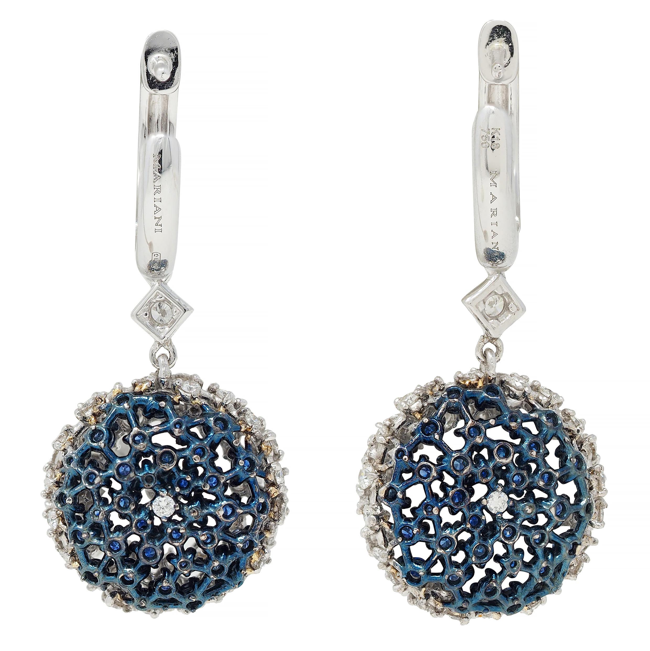 Mariani 3.68 CTW Zafiro Diamante 18K Oro Azul Rodio PonPon Pendientes Gota en venta 2
