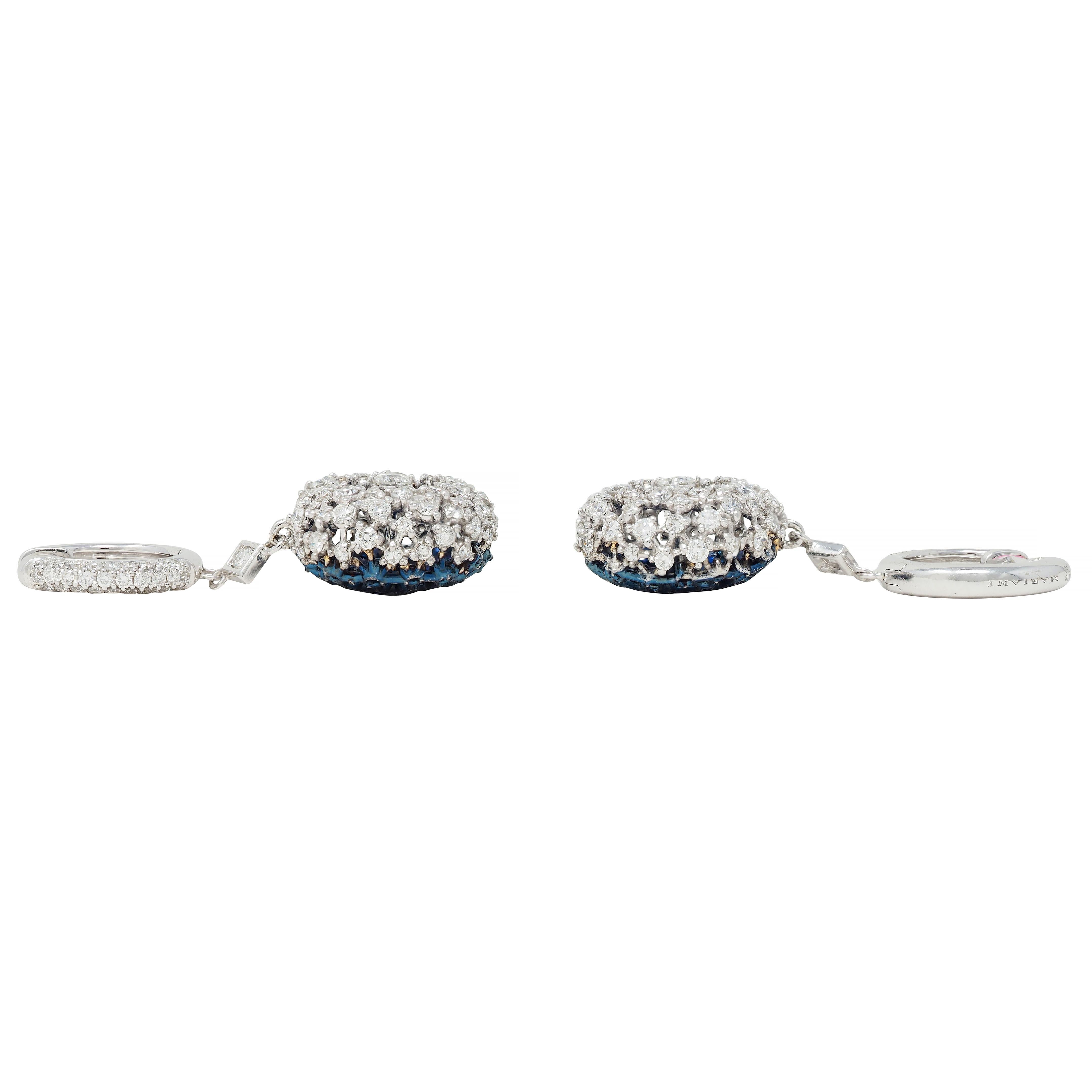 Mariani 3.68 CTW Zafiro Diamante 18K Oro Azul Rodio PonPon Pendientes Gota en venta 3