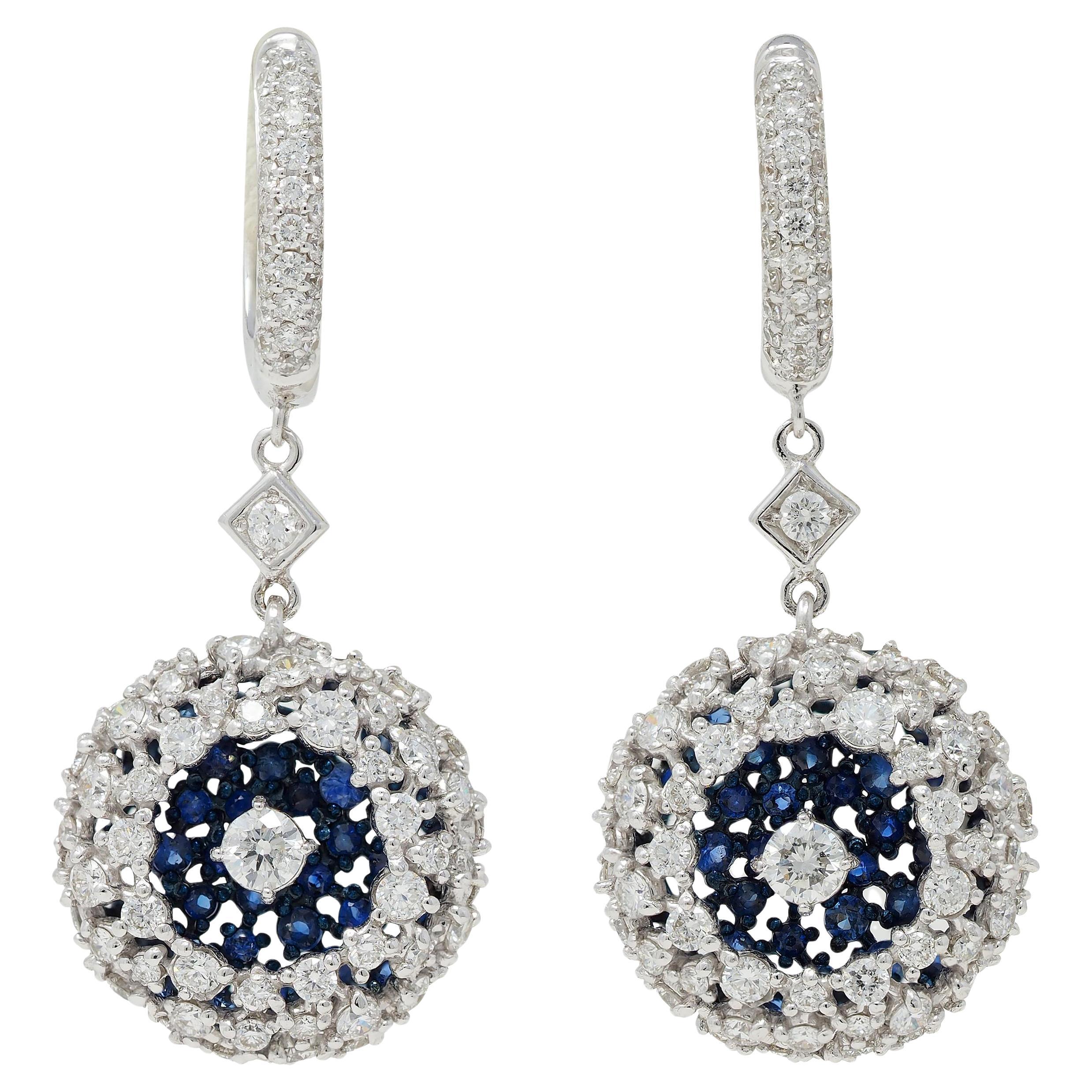 Mariani 3.68 CTW Zafiro Diamante 18K Oro Azul Rodio PonPon Pendientes Gota en venta