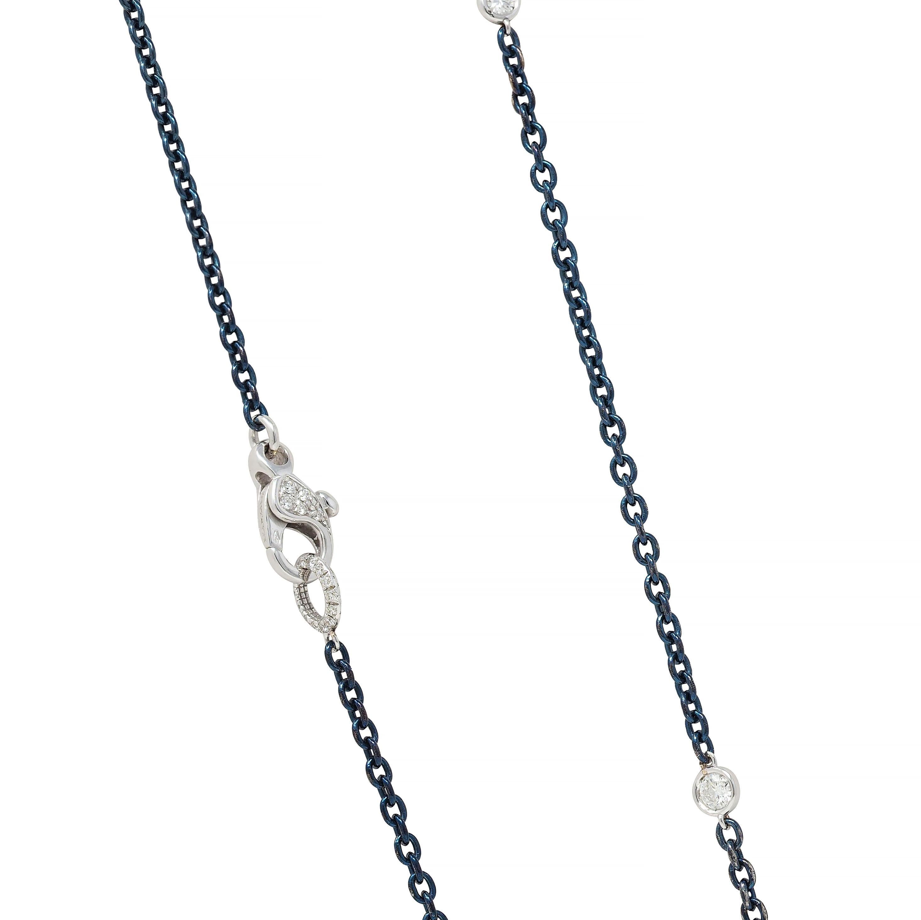 Mariani 7.25 CTW Sapphire Diamond 18K Gold Blue Rhodium PonPon Pendant Necklace For Sale 3