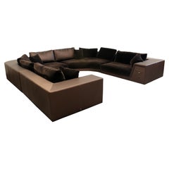 Used Mariani Contemporary Italian Leather & Mohair U Shaped Custom Sectional