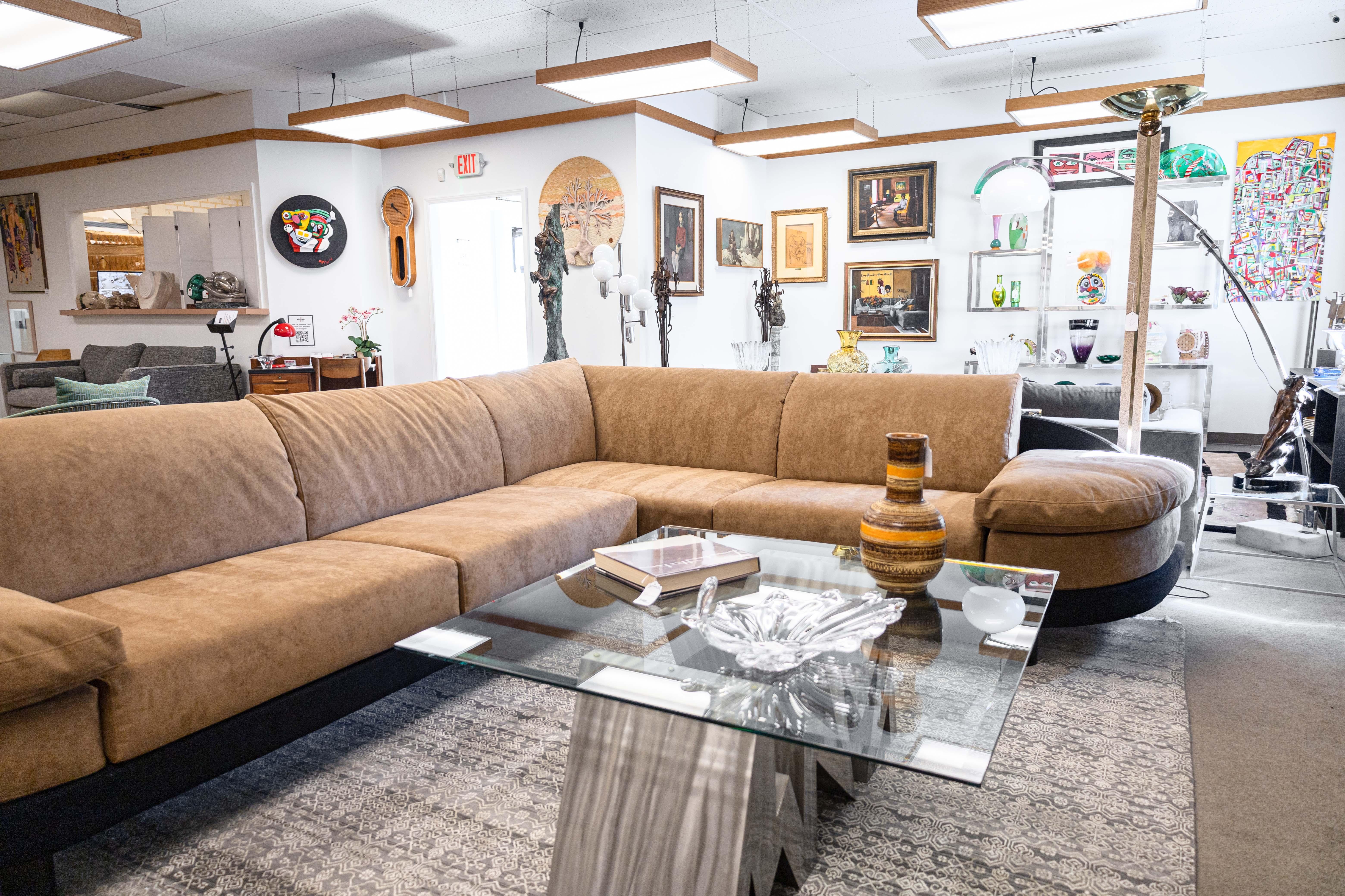 Mariani for Pace 1990s Brown and Black Alcantara 2 Piece Sectional Sofa Couch 5