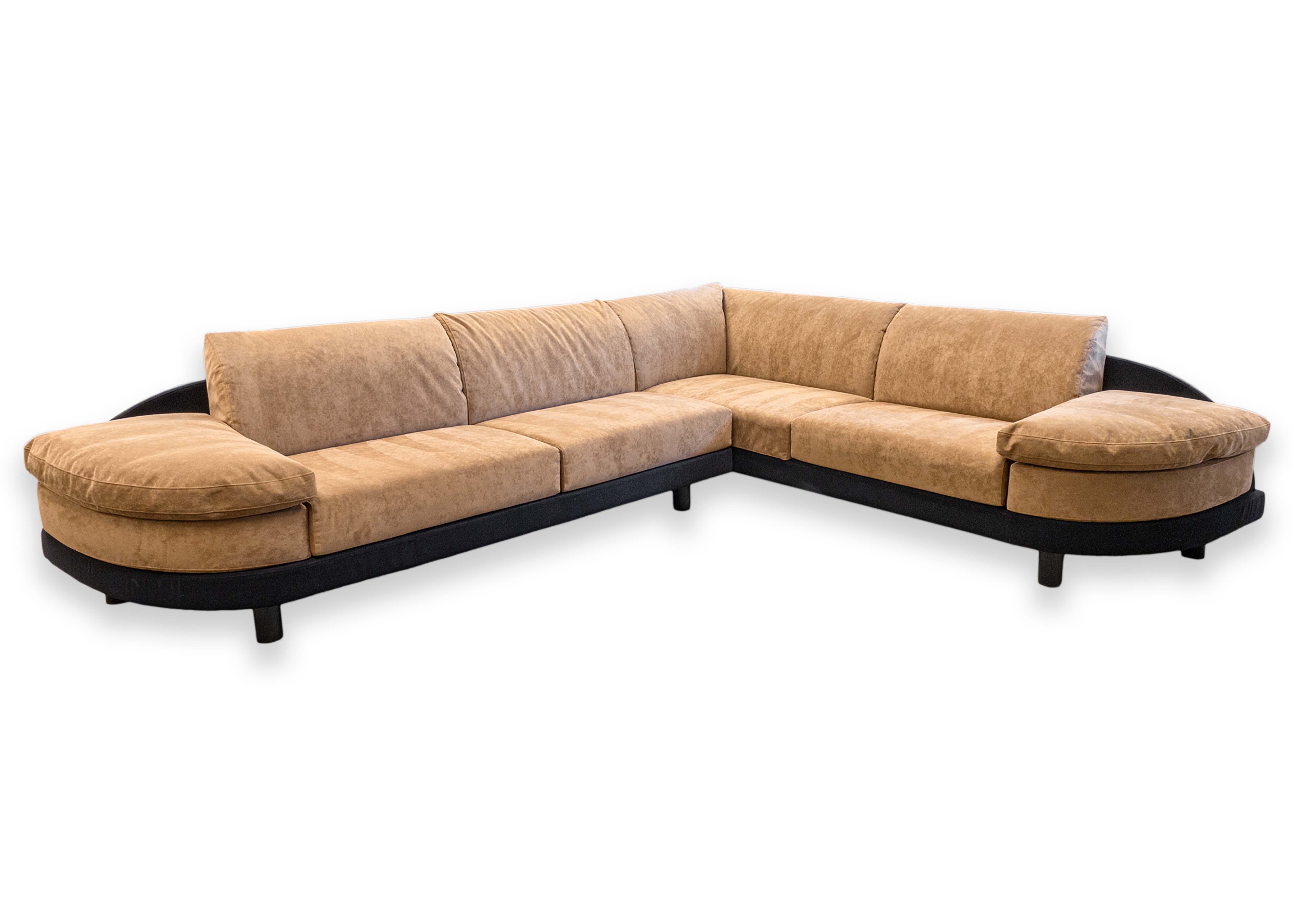 Mariani for Pace 1990s Brown and Black Alcantara 2 Piece Sectional Sofa Couch 6