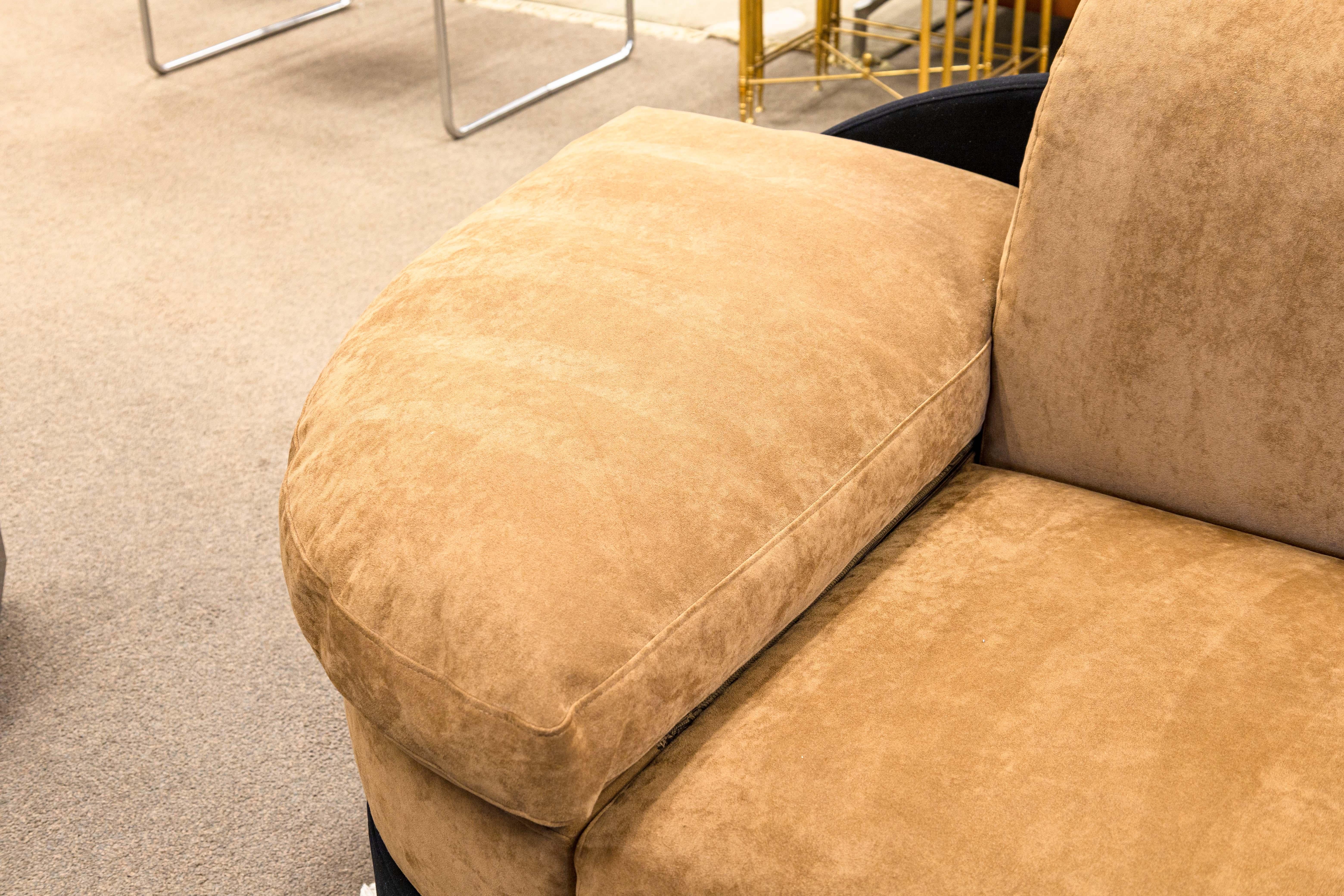 Fabric Mariani for Pace 1990s Brown and Black Alcantara 2 Piece Sectional Sofa Couch