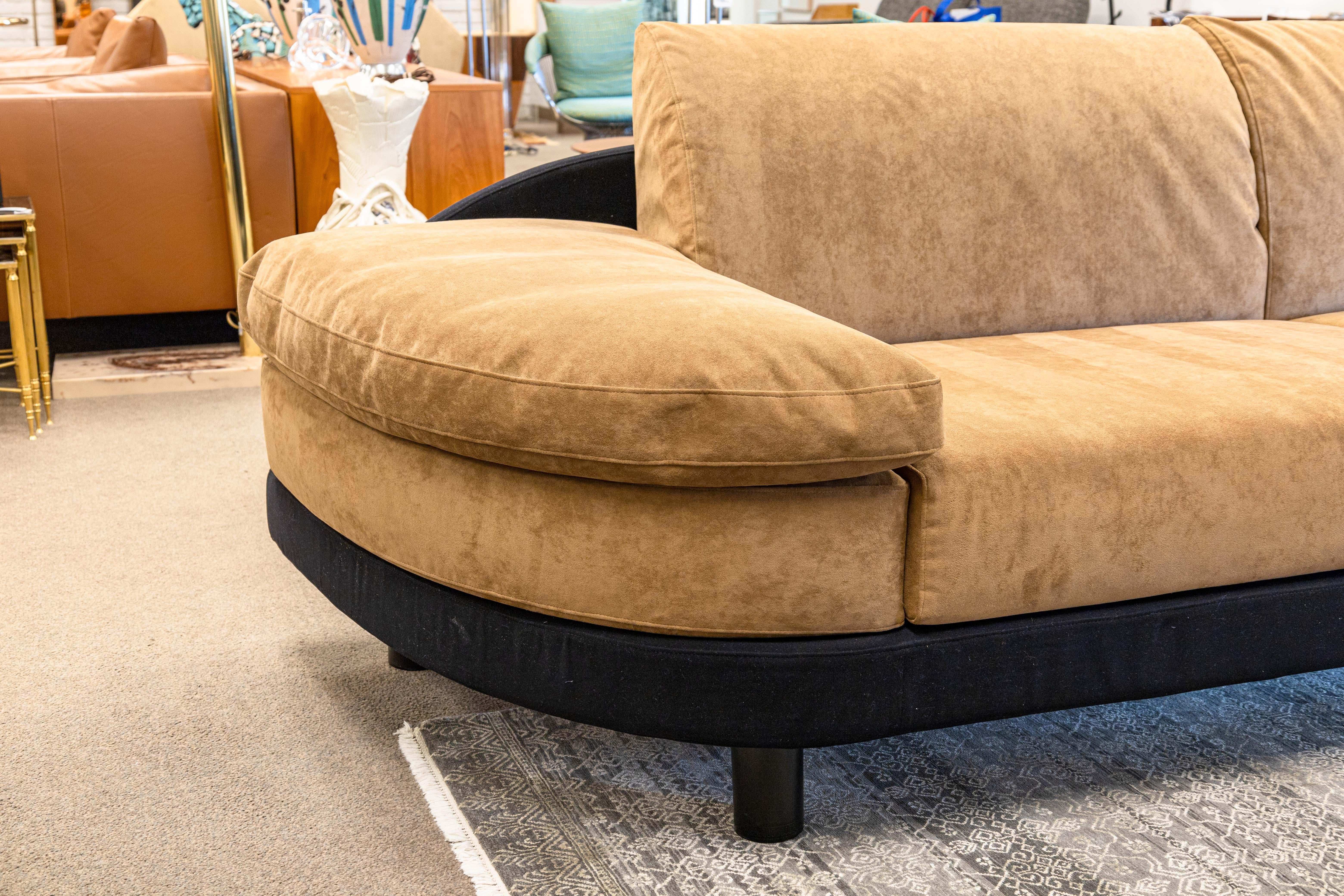 Mariani for Pace 1990s Brown and Black Alcantara 2 Piece Sectional Sofa Couch 1